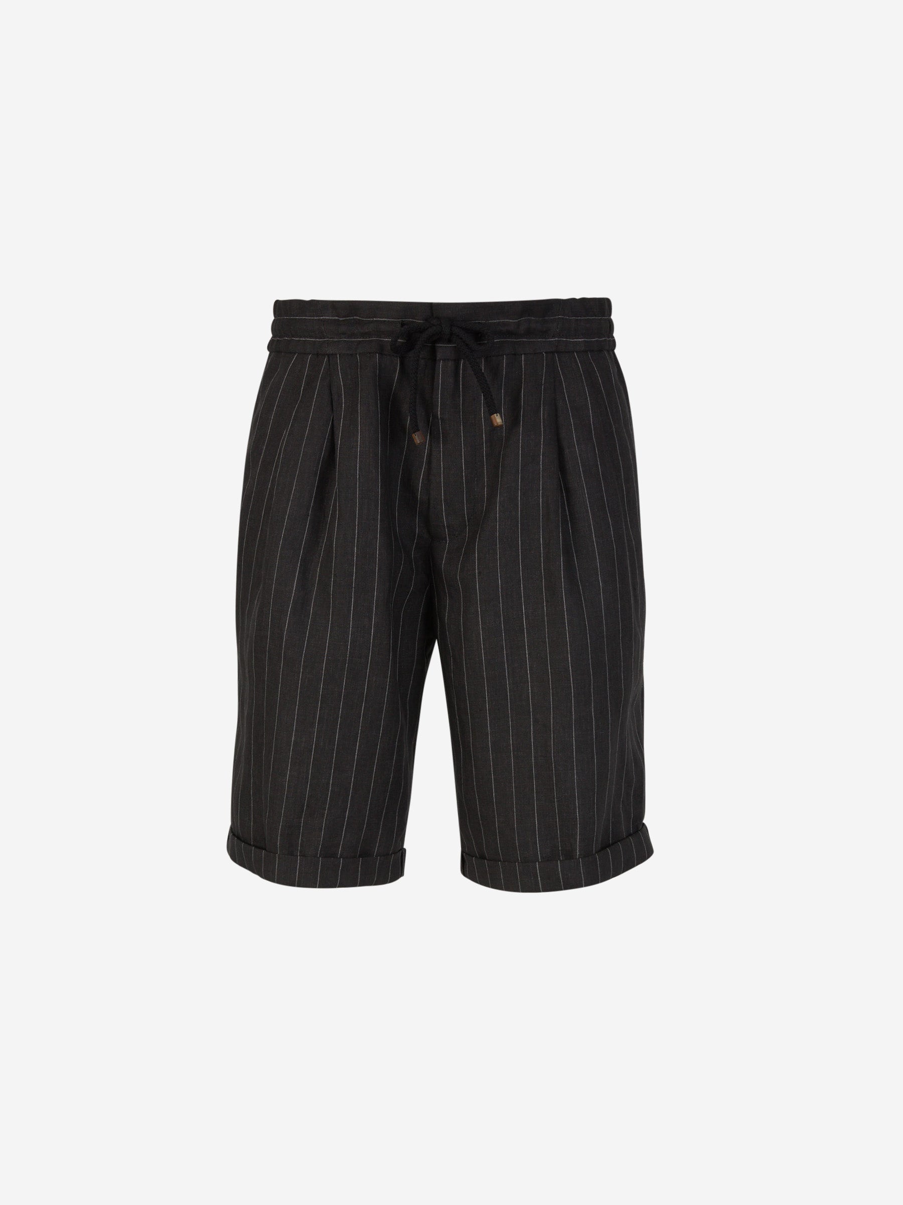 Outlet online Brunello Cucinelli Hombre Bermudas Motivo Rayas Lino color Blanco y Negro sku 523-000924 01 - Foto 1