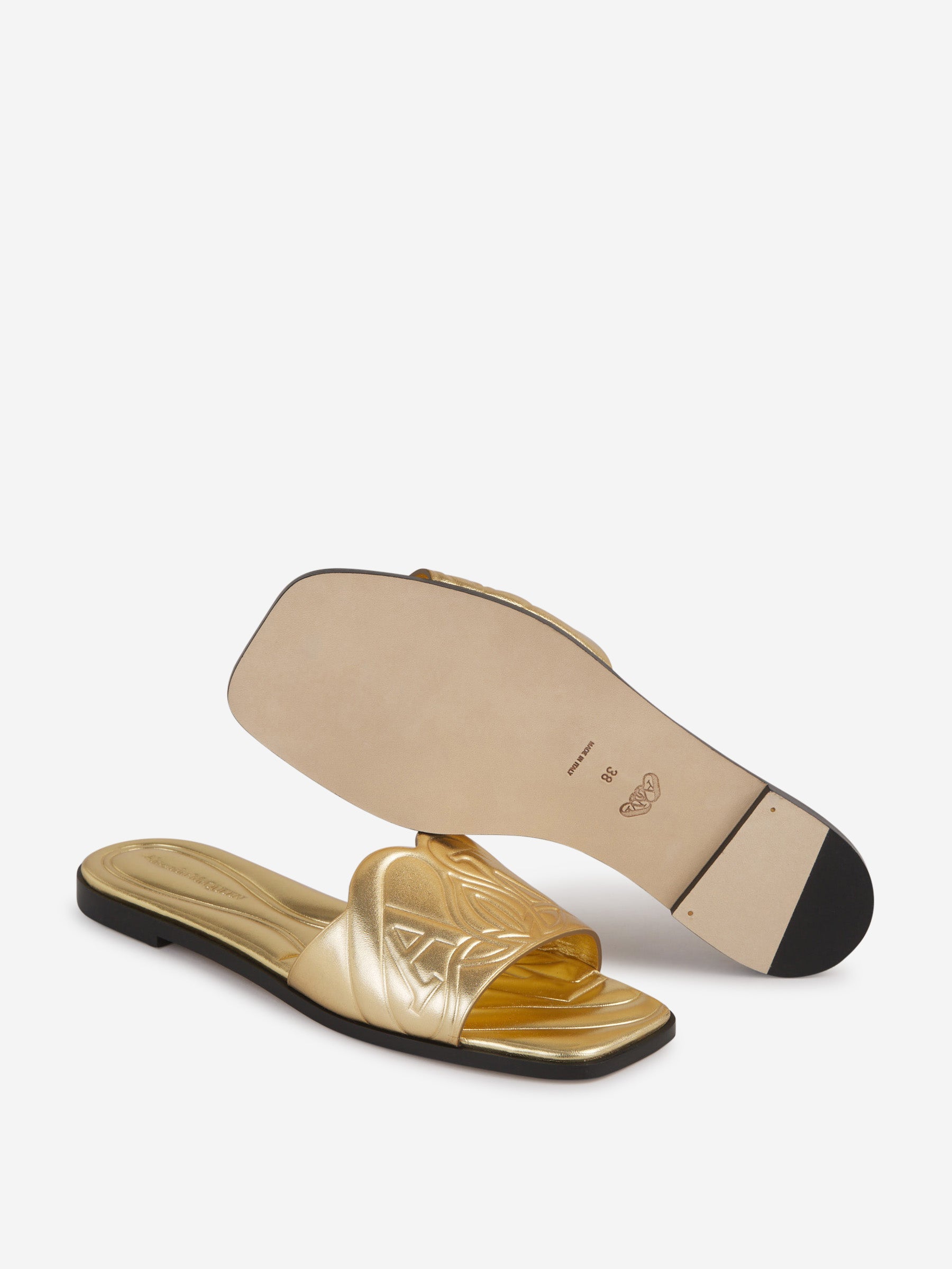 Outlet online McQueen Mujer Sandalias Piel Logo color Dorado sku 800-005205 01 - Foto 4