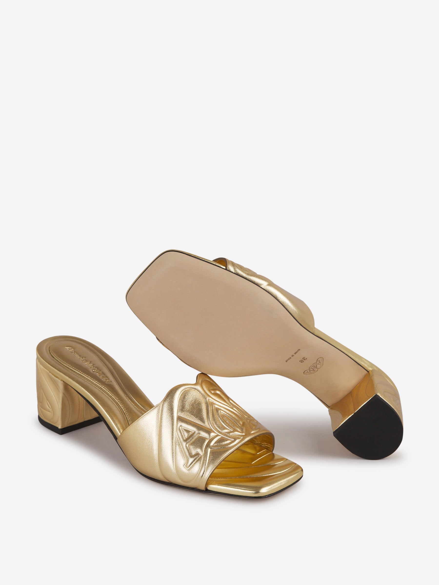 Outlet online McQueen Mujer Sandalias Piel Logo color Dorado sku 800-005204 01 - Foto 4