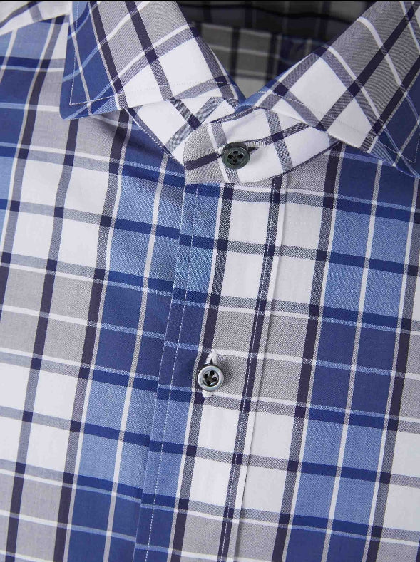 Isaia Camisa Motivo Cuadros color Azul Cobalto sku 531-006005 01 - Foto 3