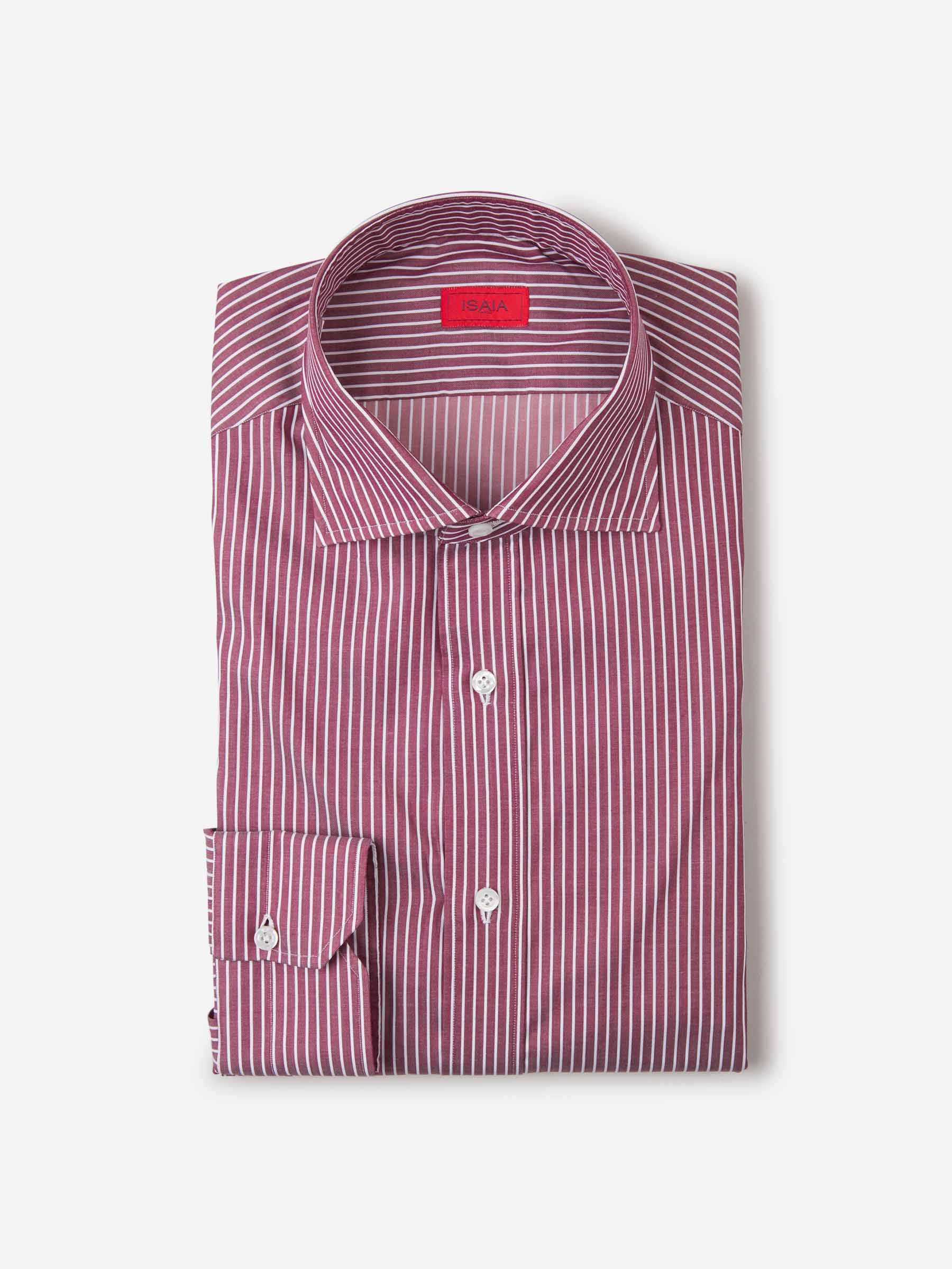 Isaia Camisa Algodón Rayas color Burdeos sku 401-002908 02 - Foto 1