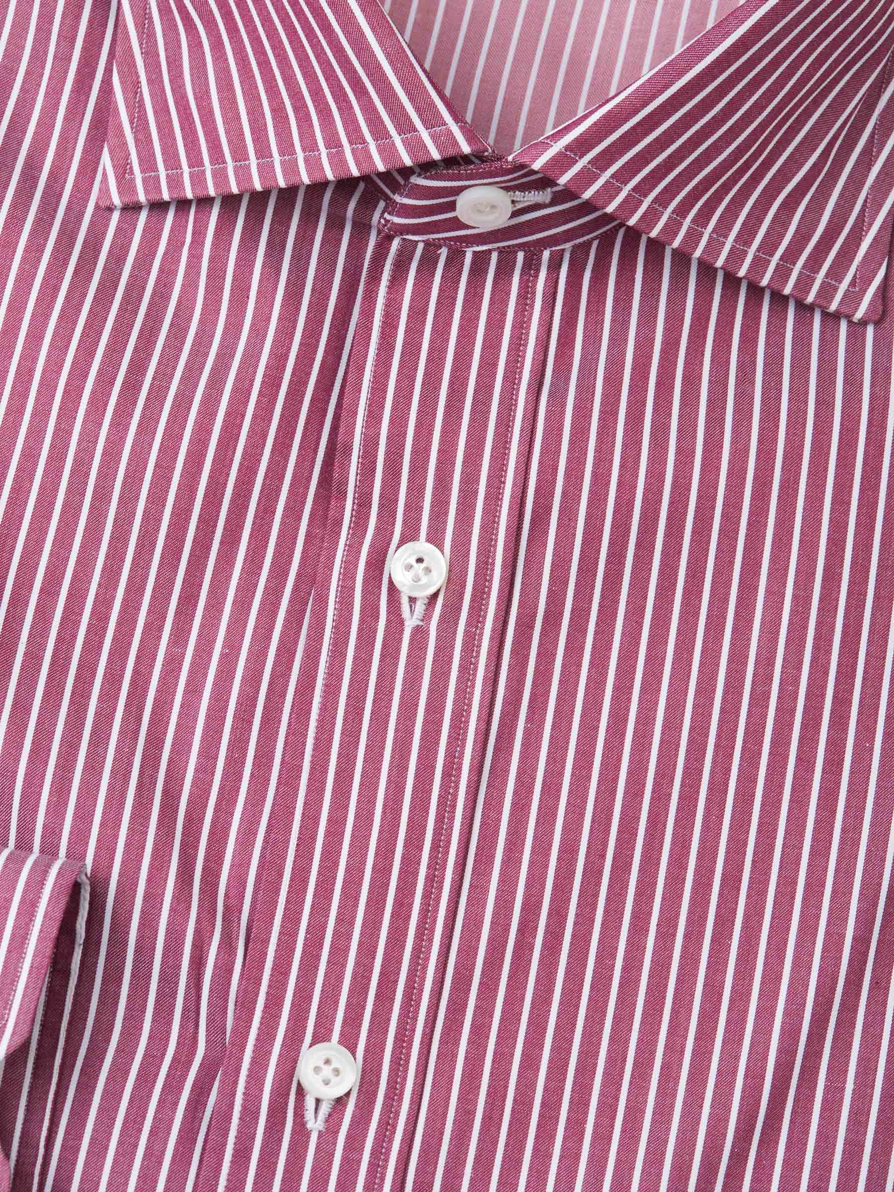 Isaia Camisa Algodón Rayas color Burdeos sku 401-002908 02 - Foto 2