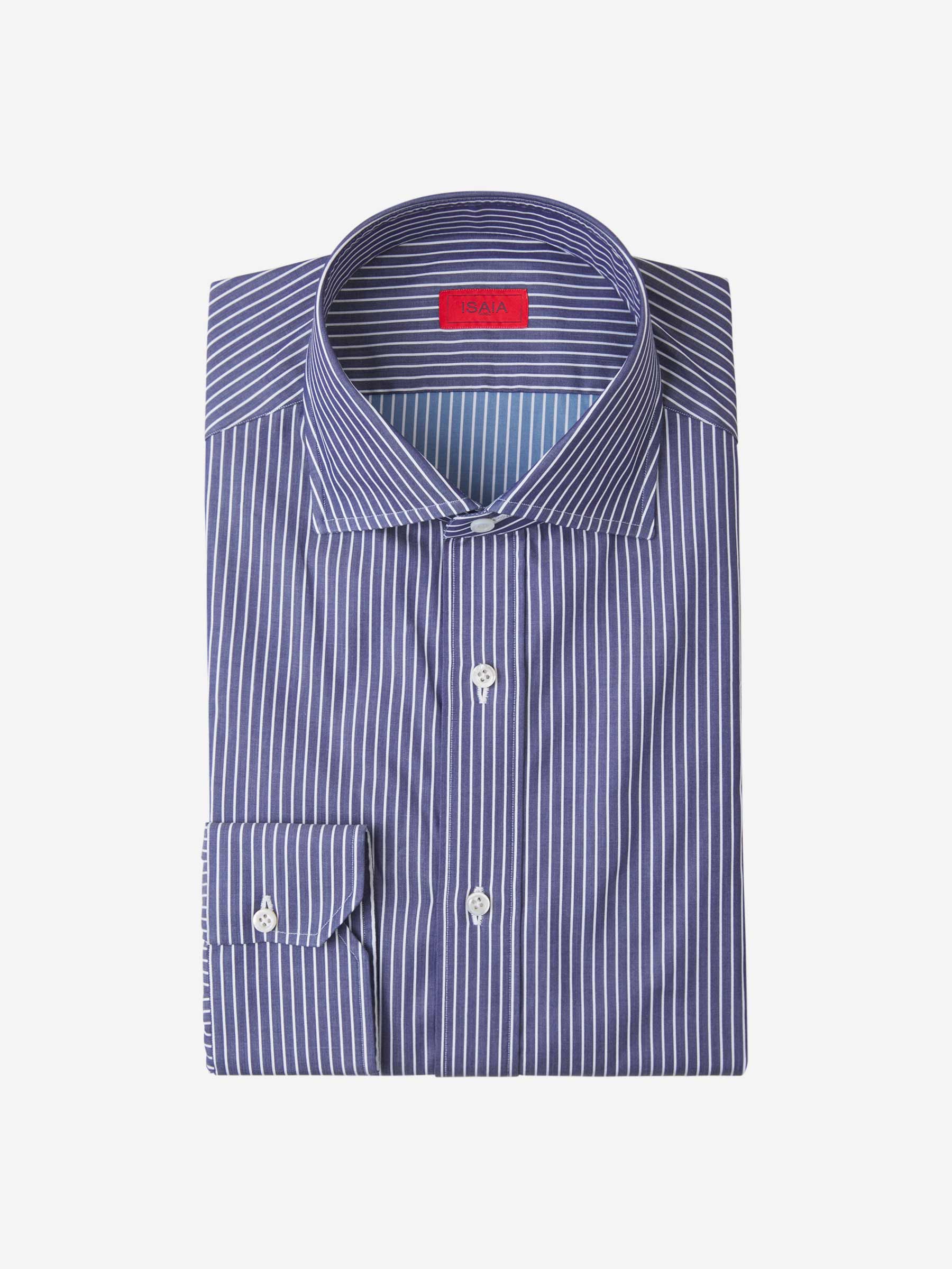 Isaia Camisa Algodón Rayas color Burdeos sku 401-002908 02 - Foto 3
