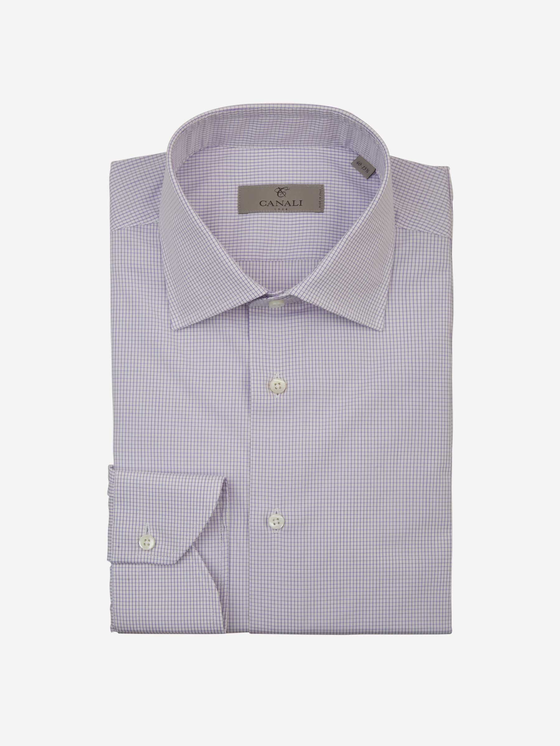 Canali Camisa Micro Cuadros color Lila sku 401-003031 01 - Foto 1