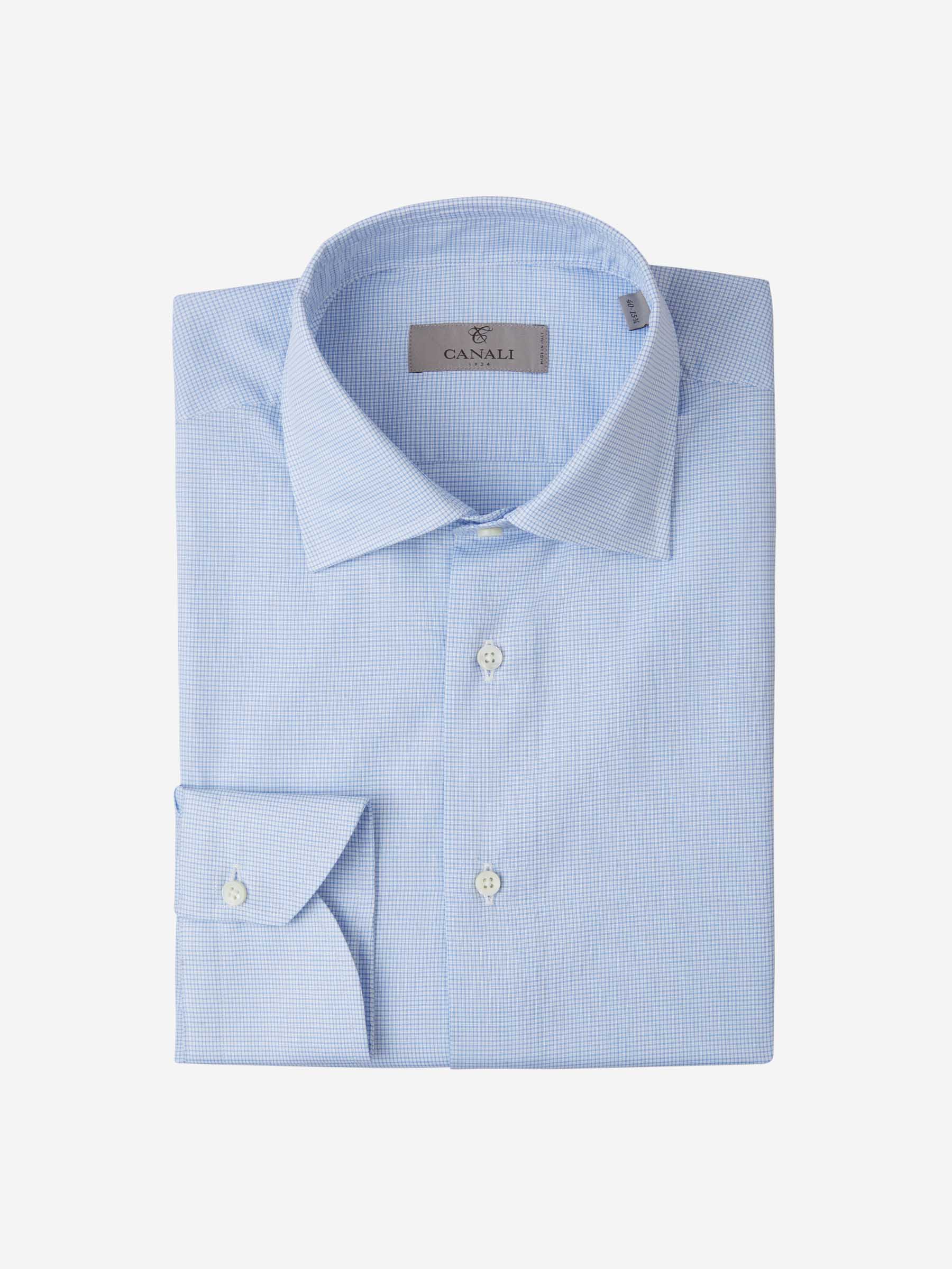 Canali Camisa Motivo Micro Cuadros color Azul Cielo sku 401-003051 01 - Foto 1
