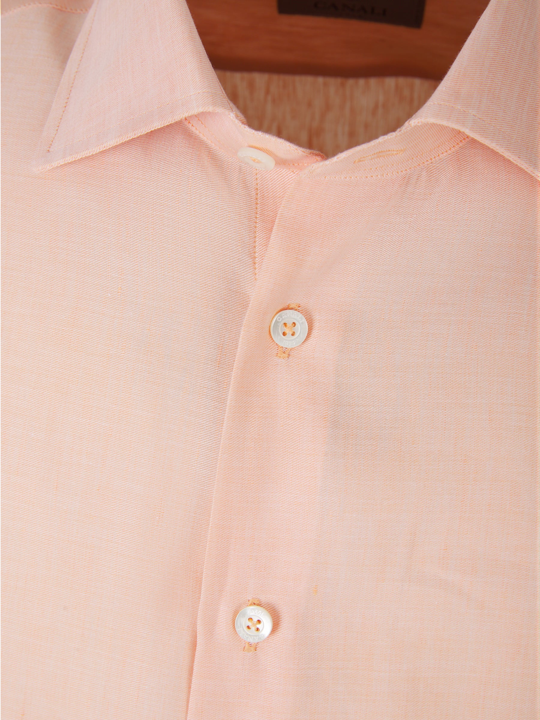 Canali Camisa Algodón Y Lino color Melocotón sku 401-003053 03 - Foto 3