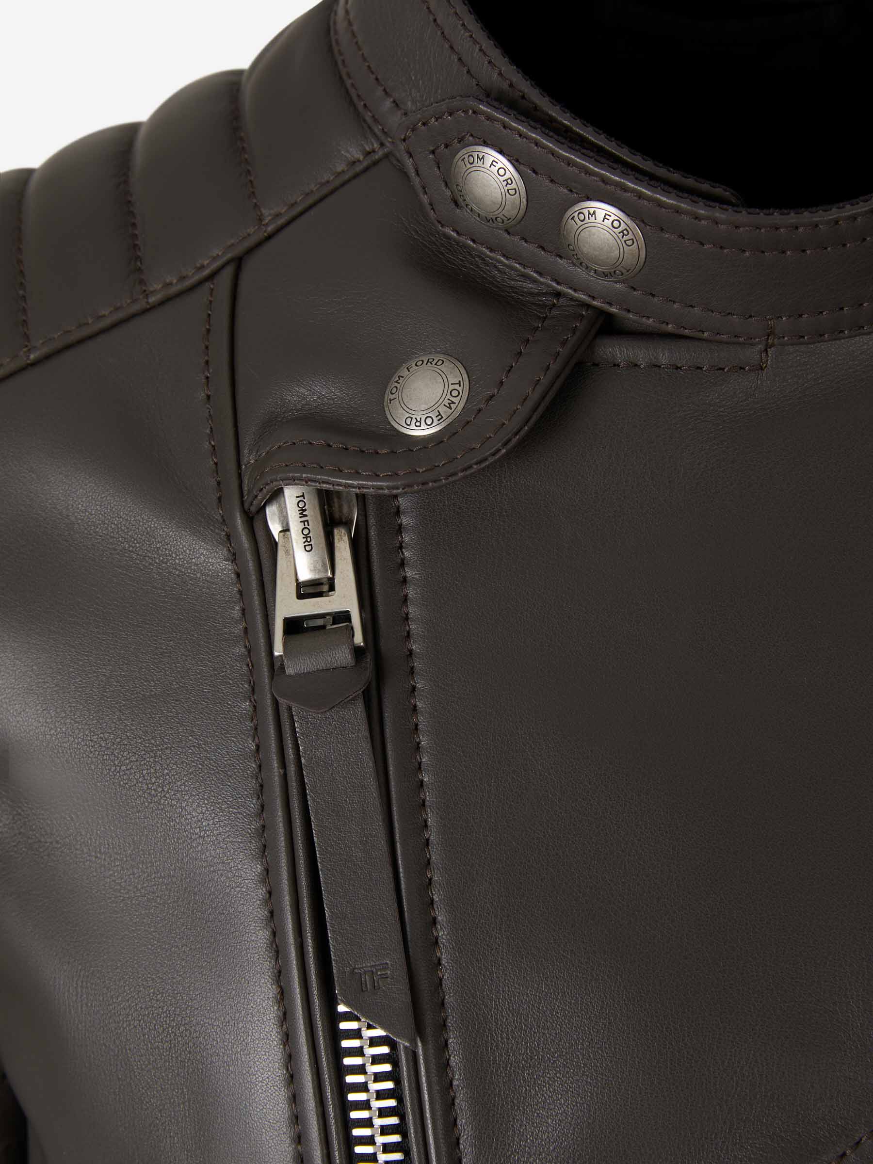 Tom Ford Cazadora Biker Piel color Marron Oscuro sku 511-000609 01 - Foto 3