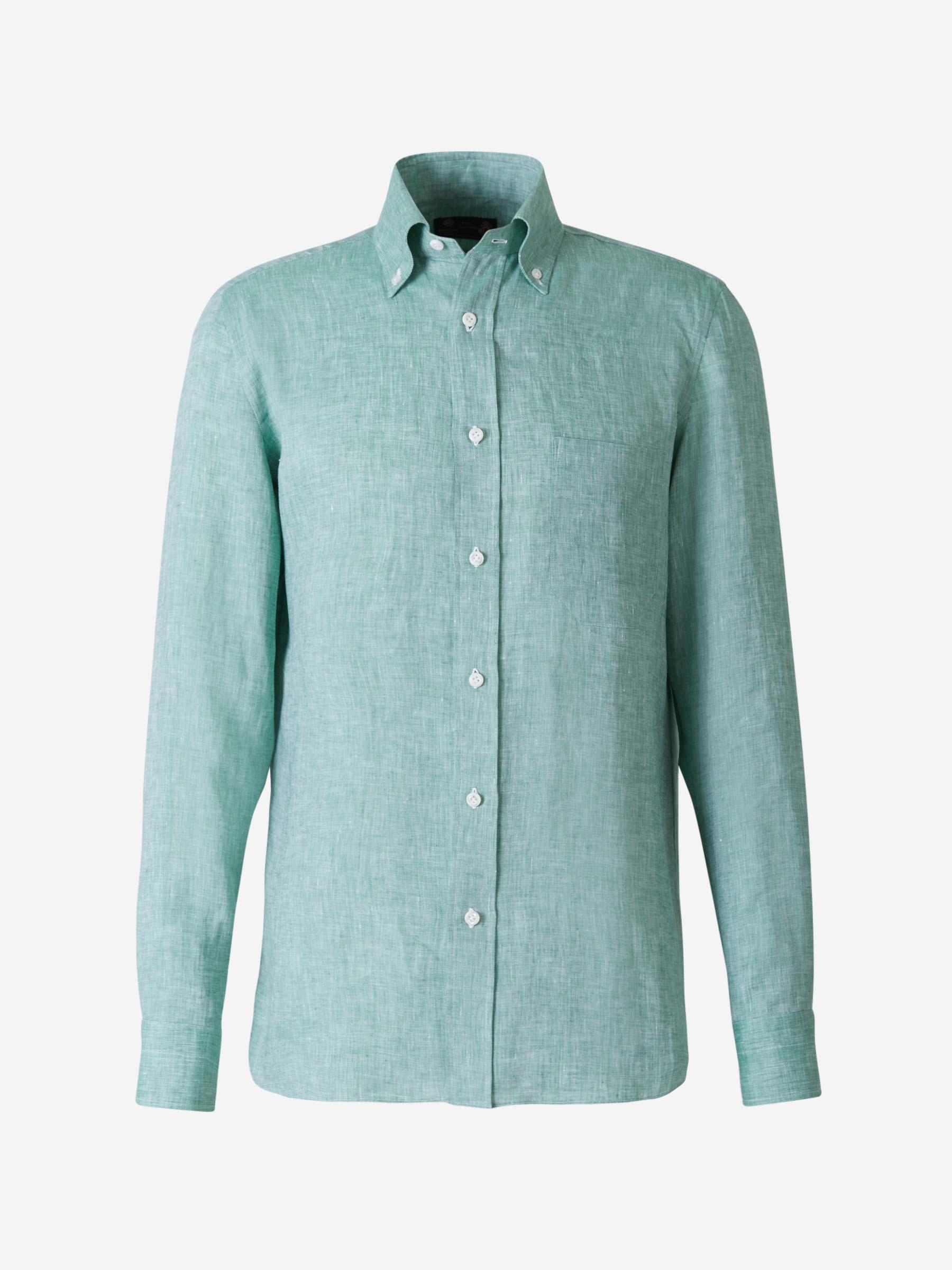 Borrelli Camisa Lino Bolsillo color Verde Oscuro sku 531-005490 02 - Foto 1