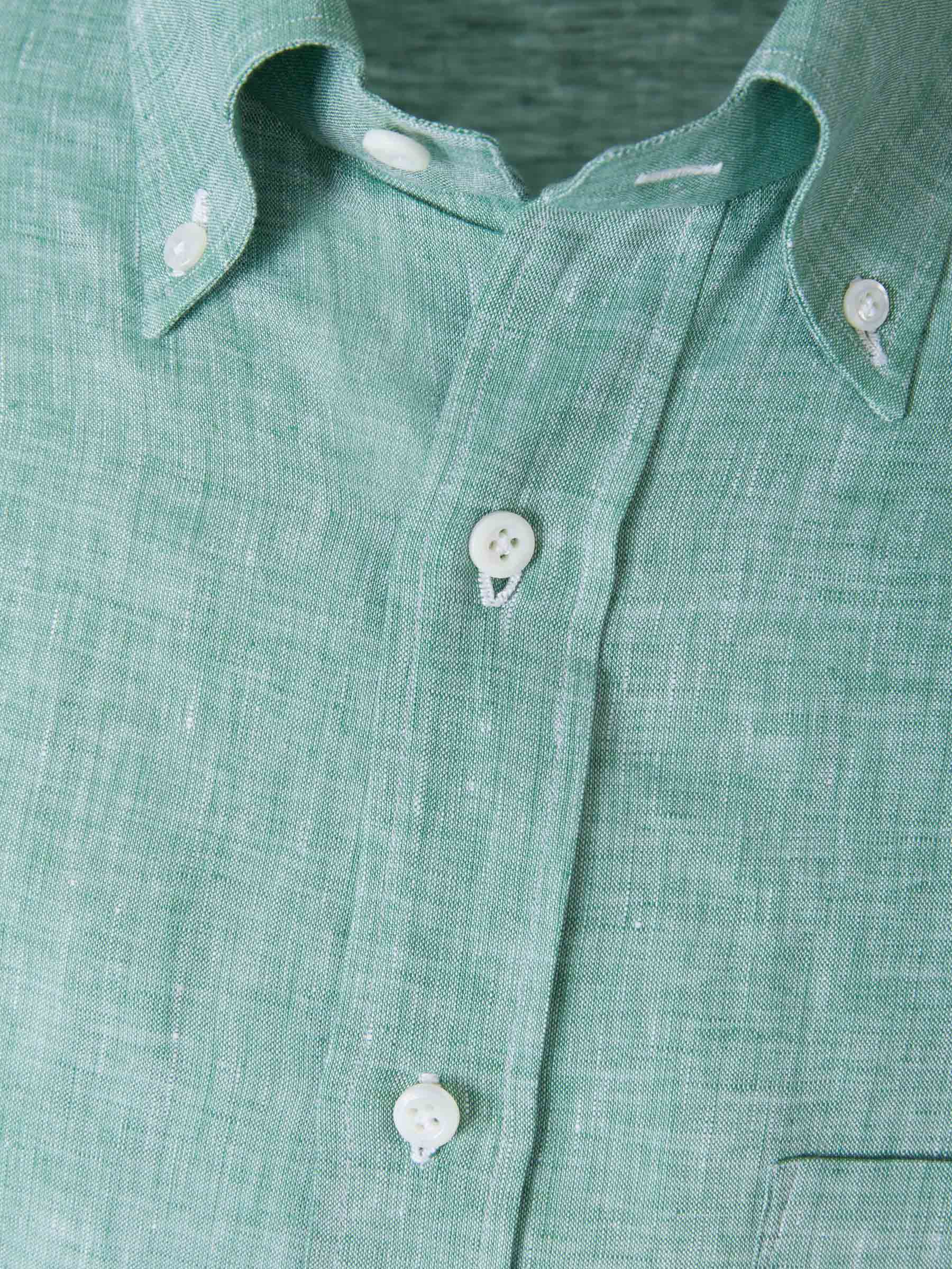 Borrelli Camisa Lino Bolsillo color Verde Oscuro sku 531-005490 02 - Foto 3