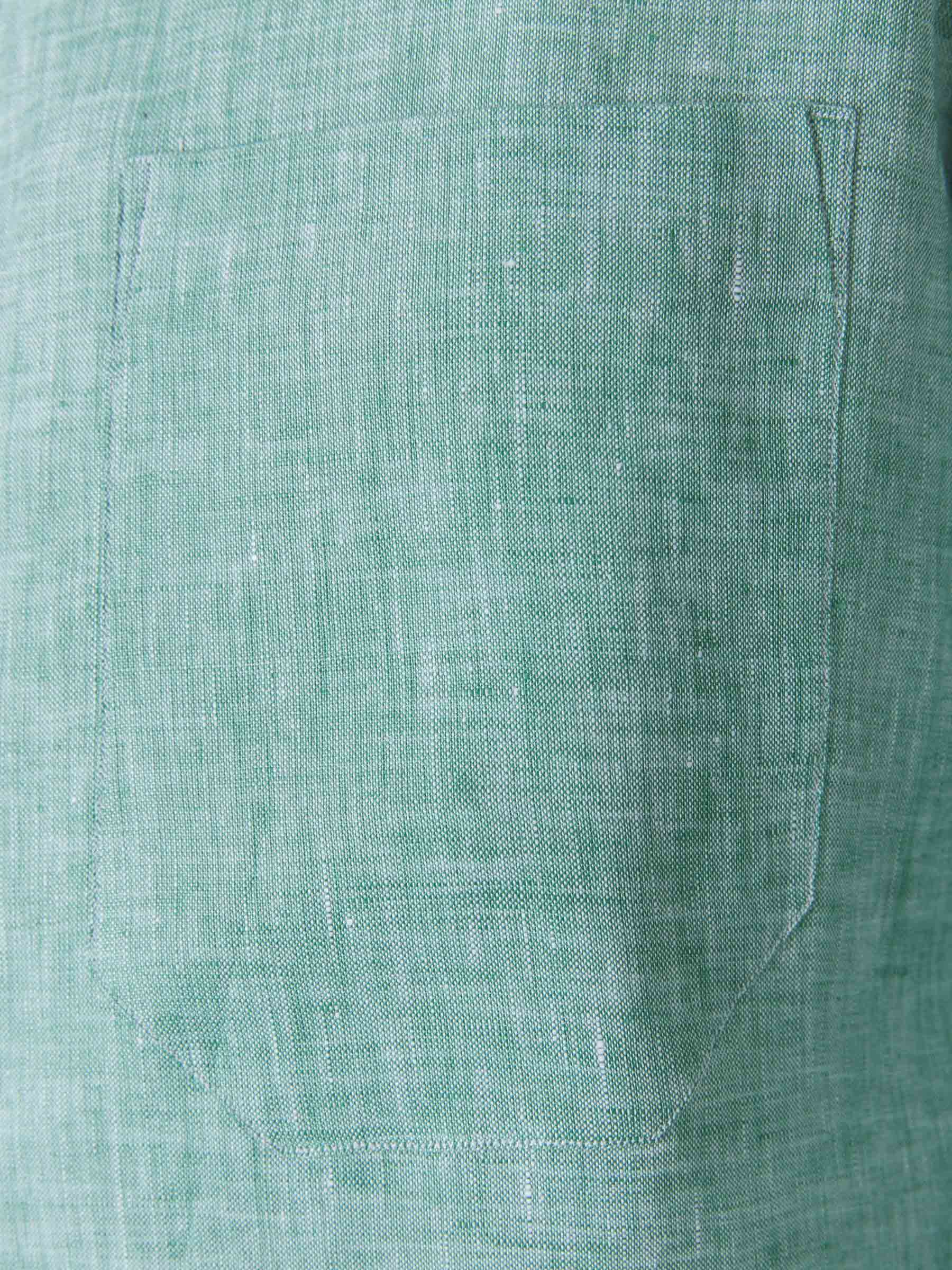 Borrelli Camisa Lino Bolsillo color Verde Oscuro sku 531-005490 02 - Foto 4