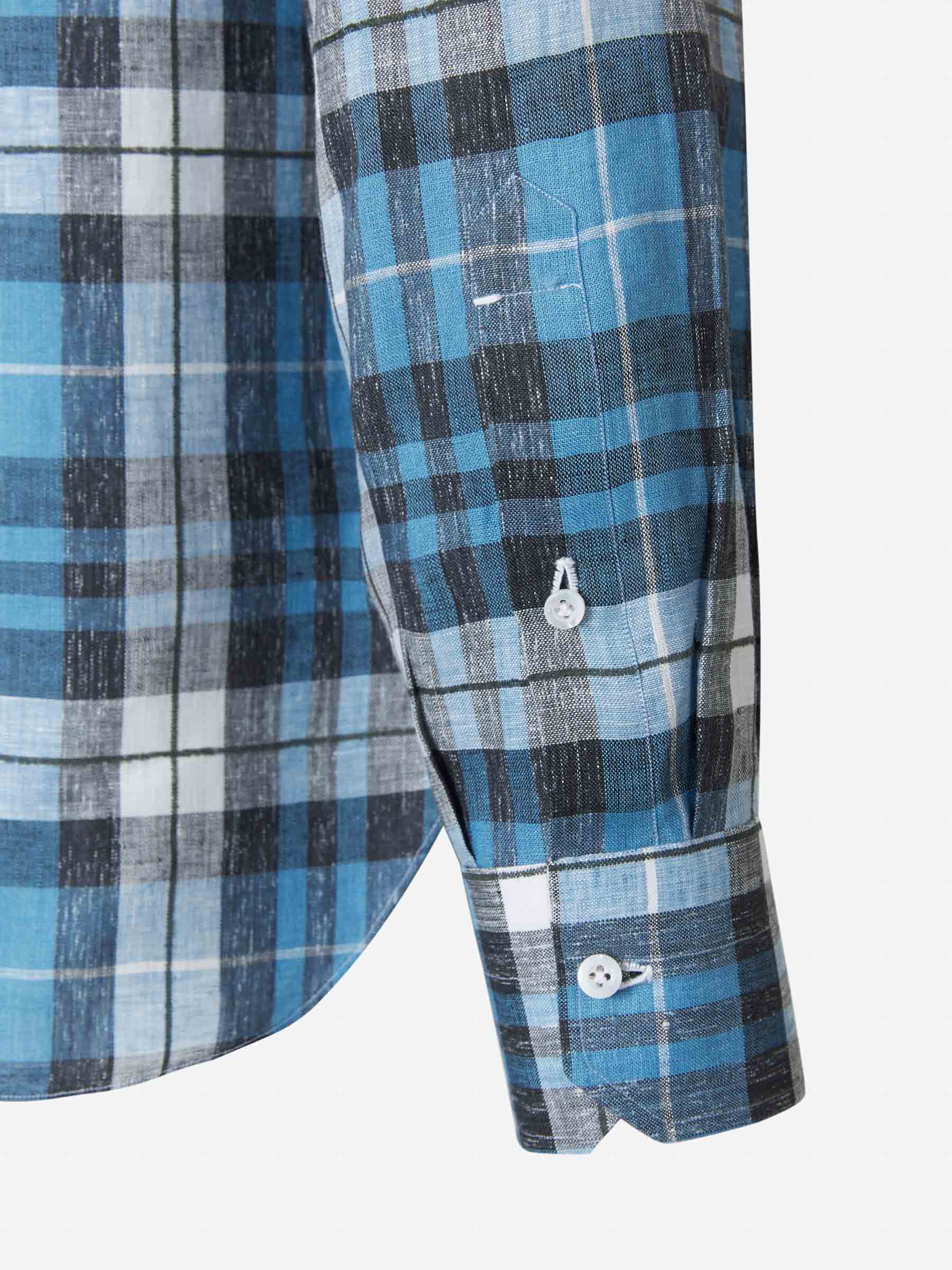 Isaia Camisa Cuadros Lino color Azul Cielo sku 531-005505 01 - Foto 3
