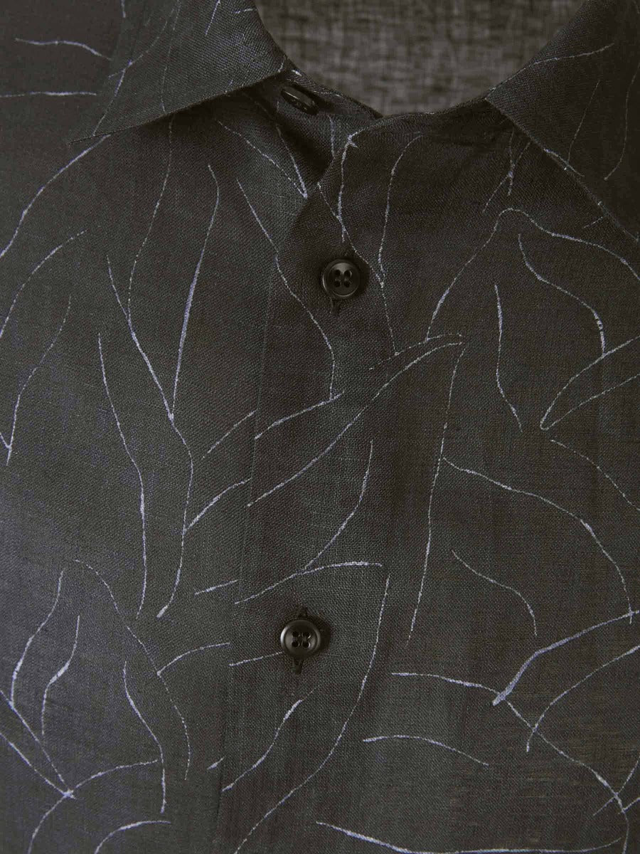 Brioni Camisa Hojas Lino color Negro sku 531-005507 01 - Foto 4