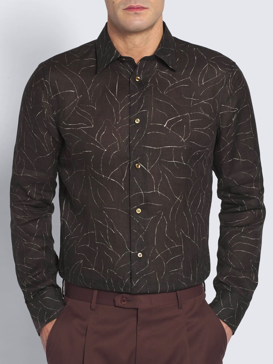 Brioni Camisa Hojas Lino color Negro sku 531-005507 01 - Foto 1