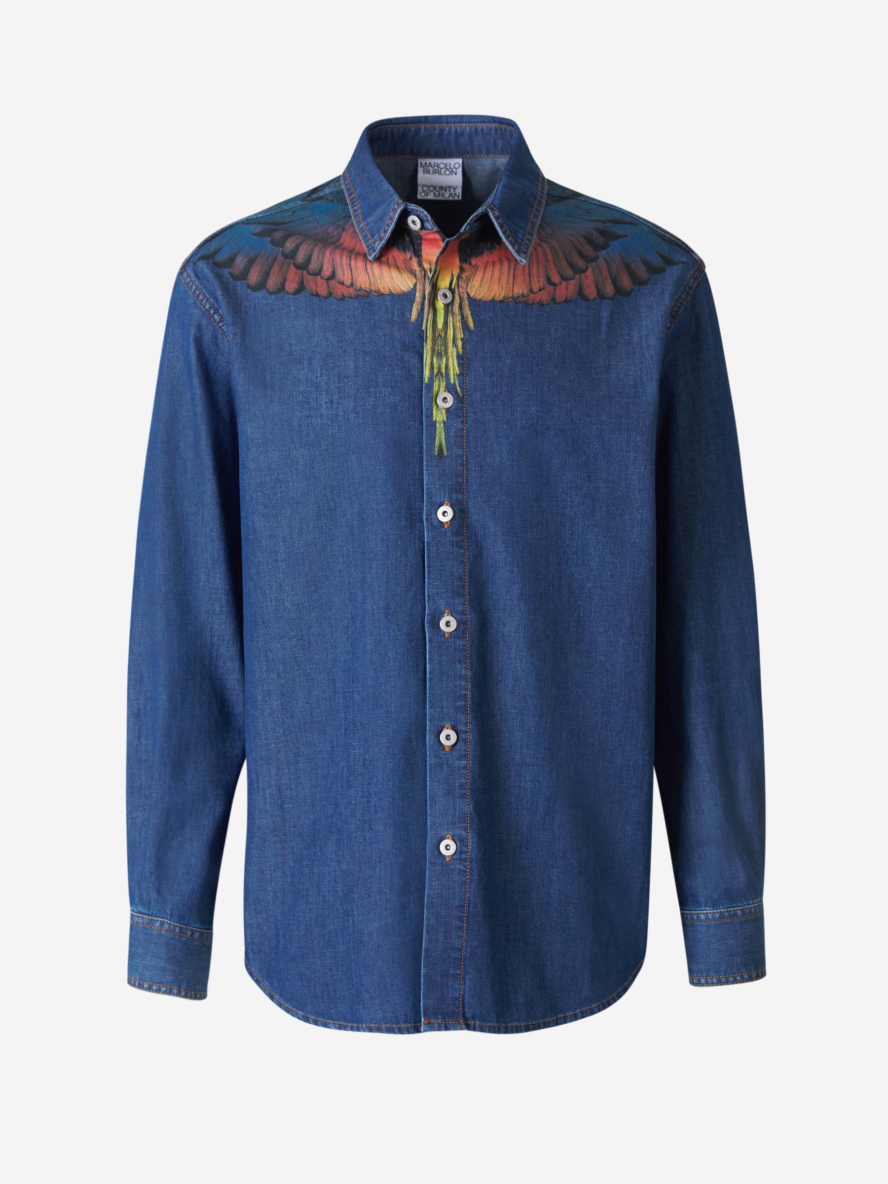 Marcelo Burlon Camisa Denim Alas color Azul Cobalto sku 531-005611 01 - Foto 1