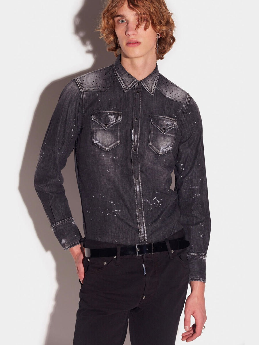 Dsquared2 Camisa Denim Detalle Cristales color Negro sku 531-005662 00 - Foto 6