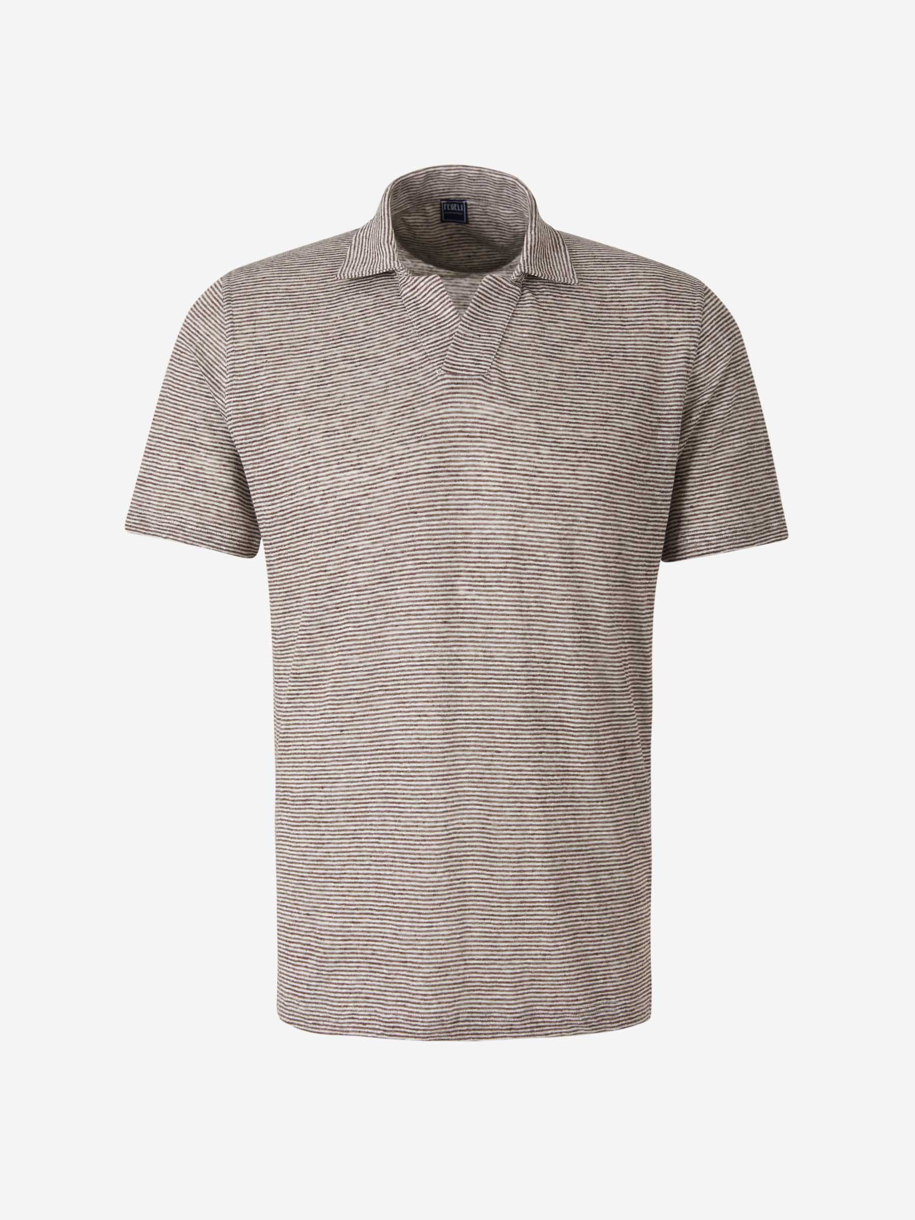 Outlet online Fedeli Hombre Polo Motivo Rayas Lino color Marrón Oscuro sku 552-001326 02 - Foto 1