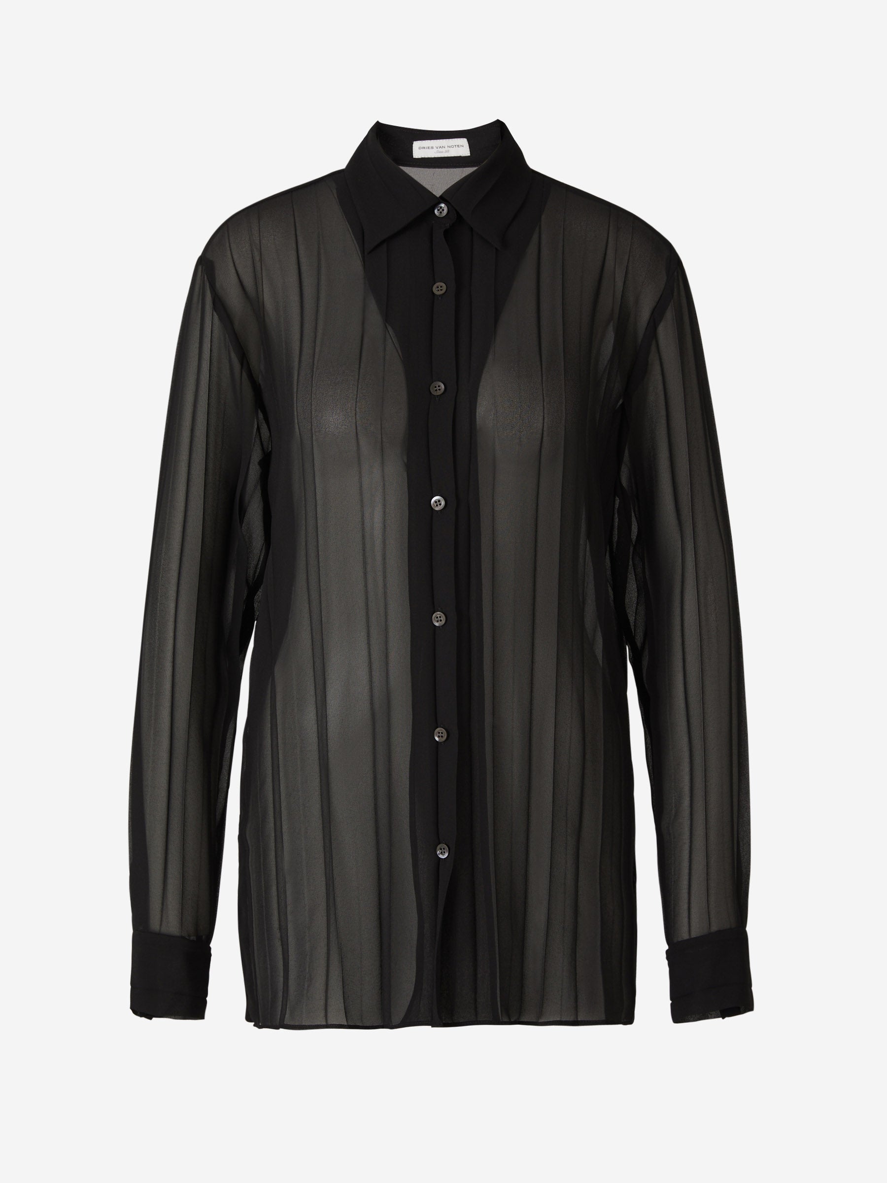 Dries Van Noten Camisa Plisada Transparente color Negro sku 701-001900 01 - Foto 1