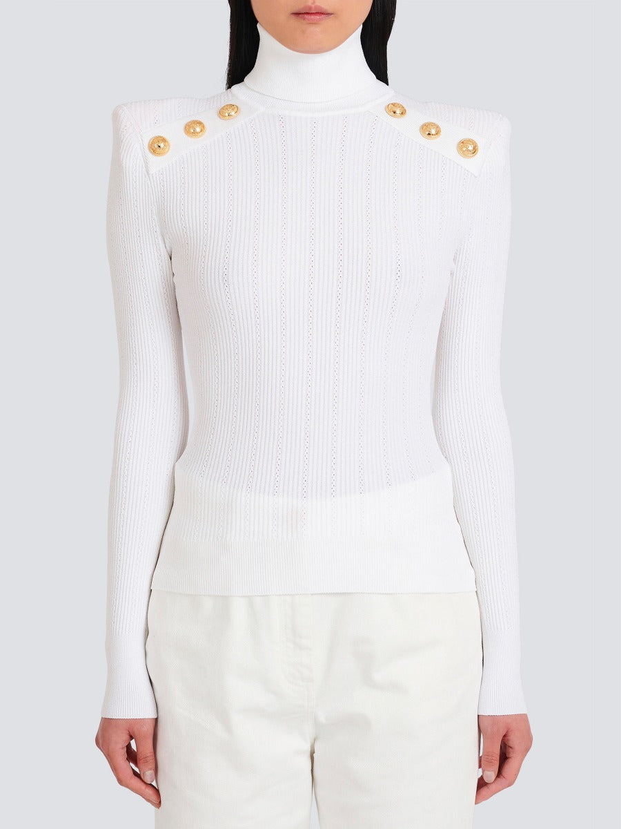Balmain Jersey Punto Cuello Alto color Blanco sku 711-002848 01 - Foto 6