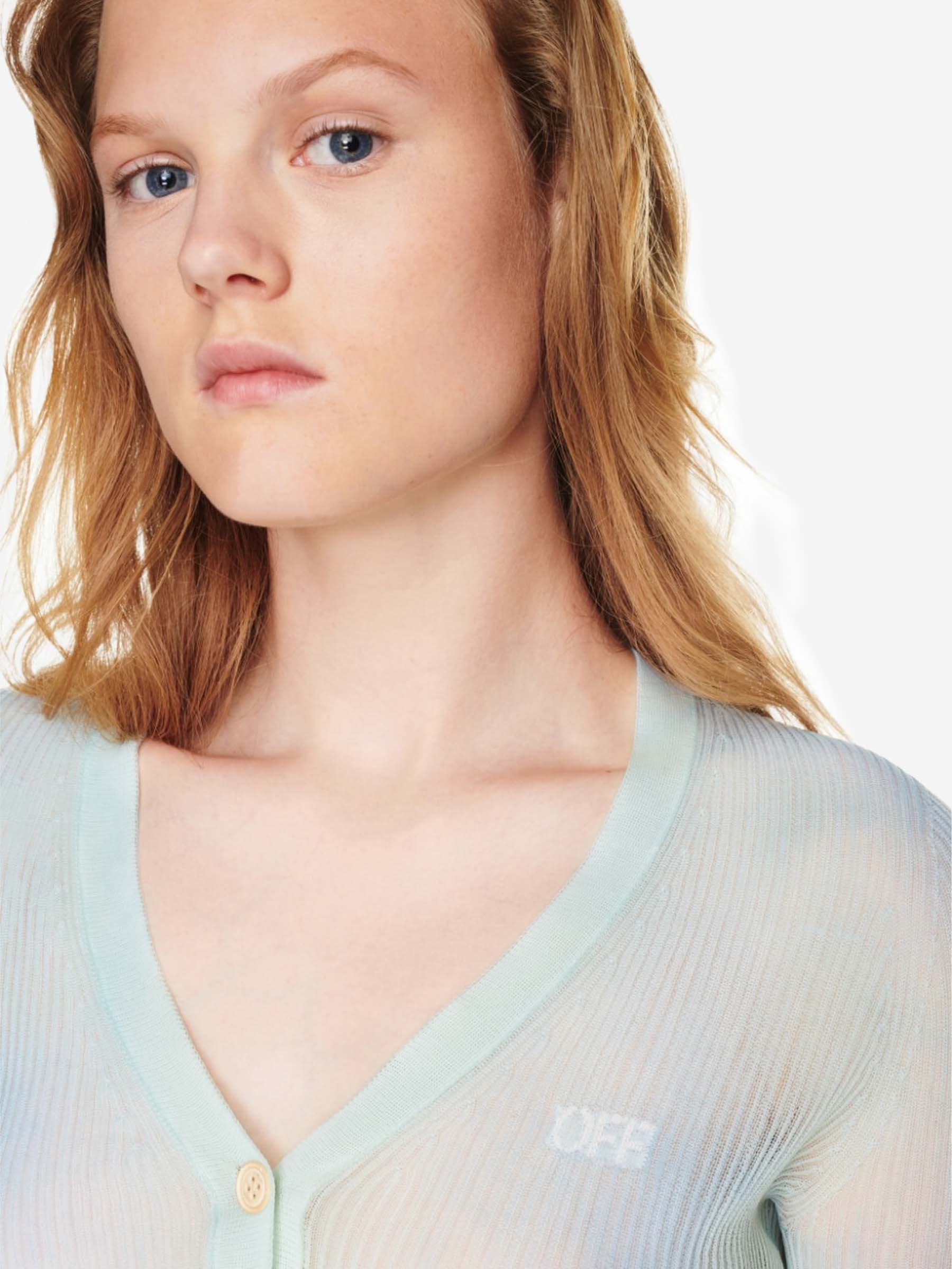 Off-White Cárdigan Cropped Logo color Azul Cielo sku 713-000199 01 - Foto 4