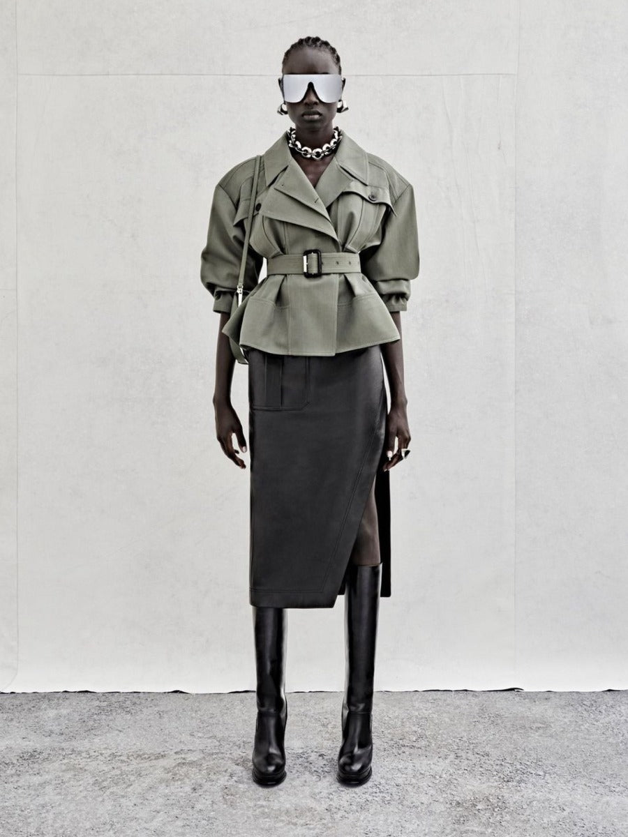 Alexander McQueen Gabardina Cinturón Lana color Verde Militar sku 773-000178 01 - Foto 5