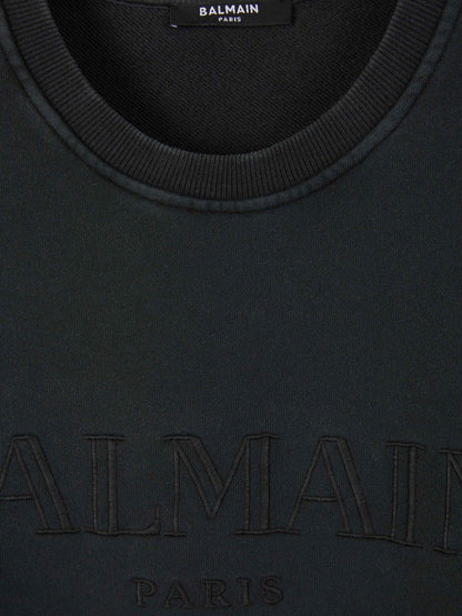 Outlet online Balmain Hombre Sudadera Sin Capucha Logo Algodón color Gris Antracita sku 545-001570 02 - Foto 3