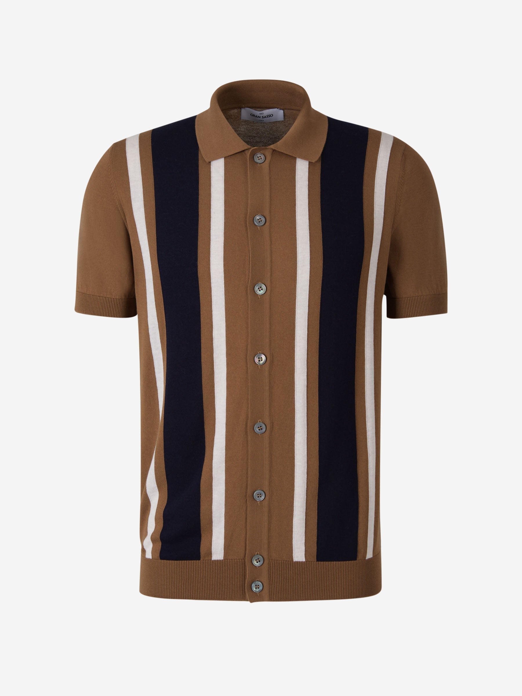 Outlet online Gran Sasso Hombre Polo Botones Motivo Rayas color Marrón sku 552-001487 01 - Foto 1