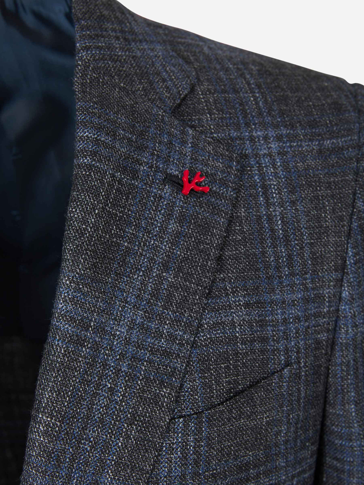 Outlet online Isaia Hombre Americana Lana Cuadros color Gris Antracita sku 302-003040 01 - Foto 3