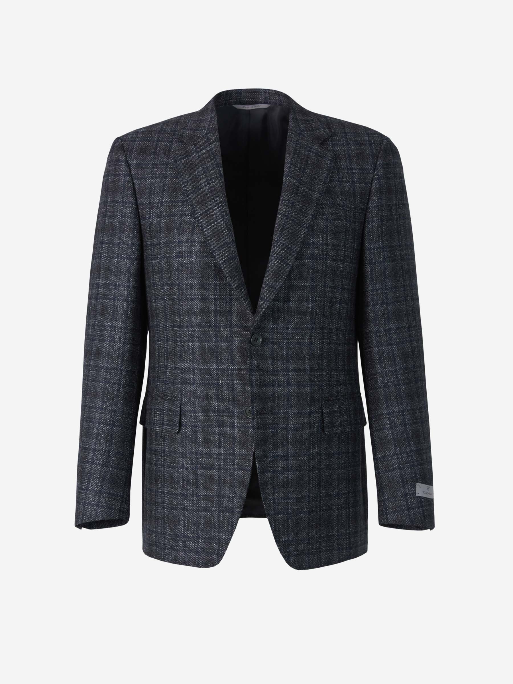 Outlet online Canali Hombre Americana Motivo Cuadros Lana color Gris Oscuro sku 302-003250 01 - Foto 1