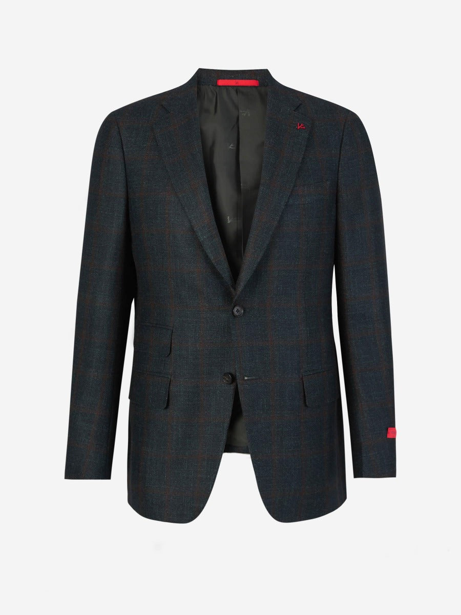 Outlet online Isaia Hombre Americana Lana Motivo Cuadros color Azul Noche sku 302-003383 01 - Foto 1