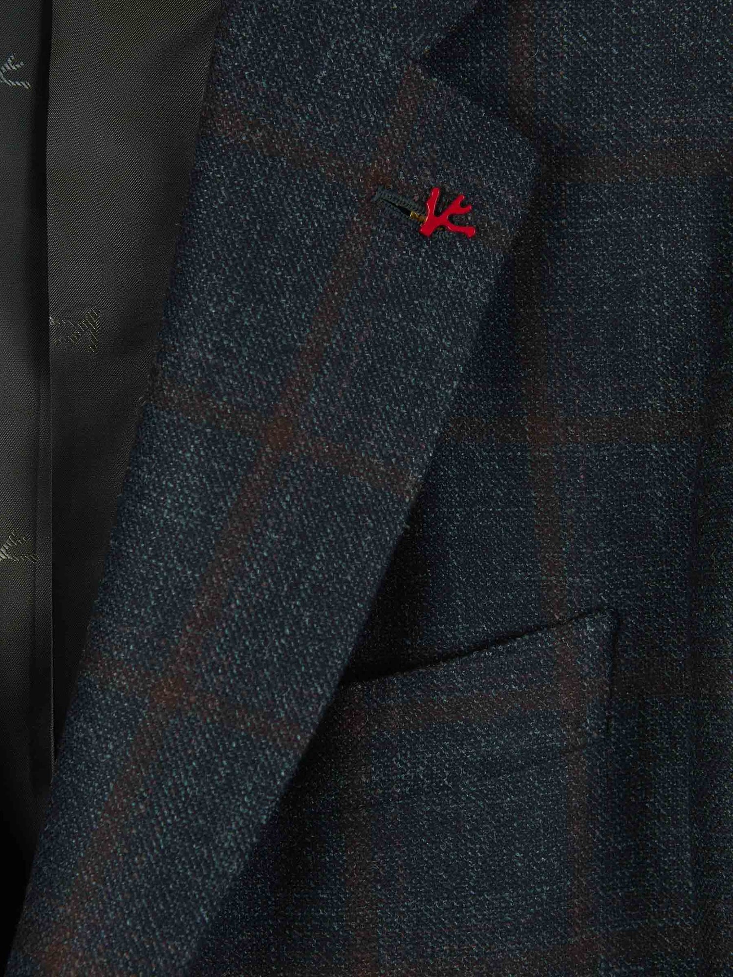 Outlet online Isaia Hombre Americana Lana Motivo Cuadros color Azul Noche sku 302-003383 01 - Foto 4