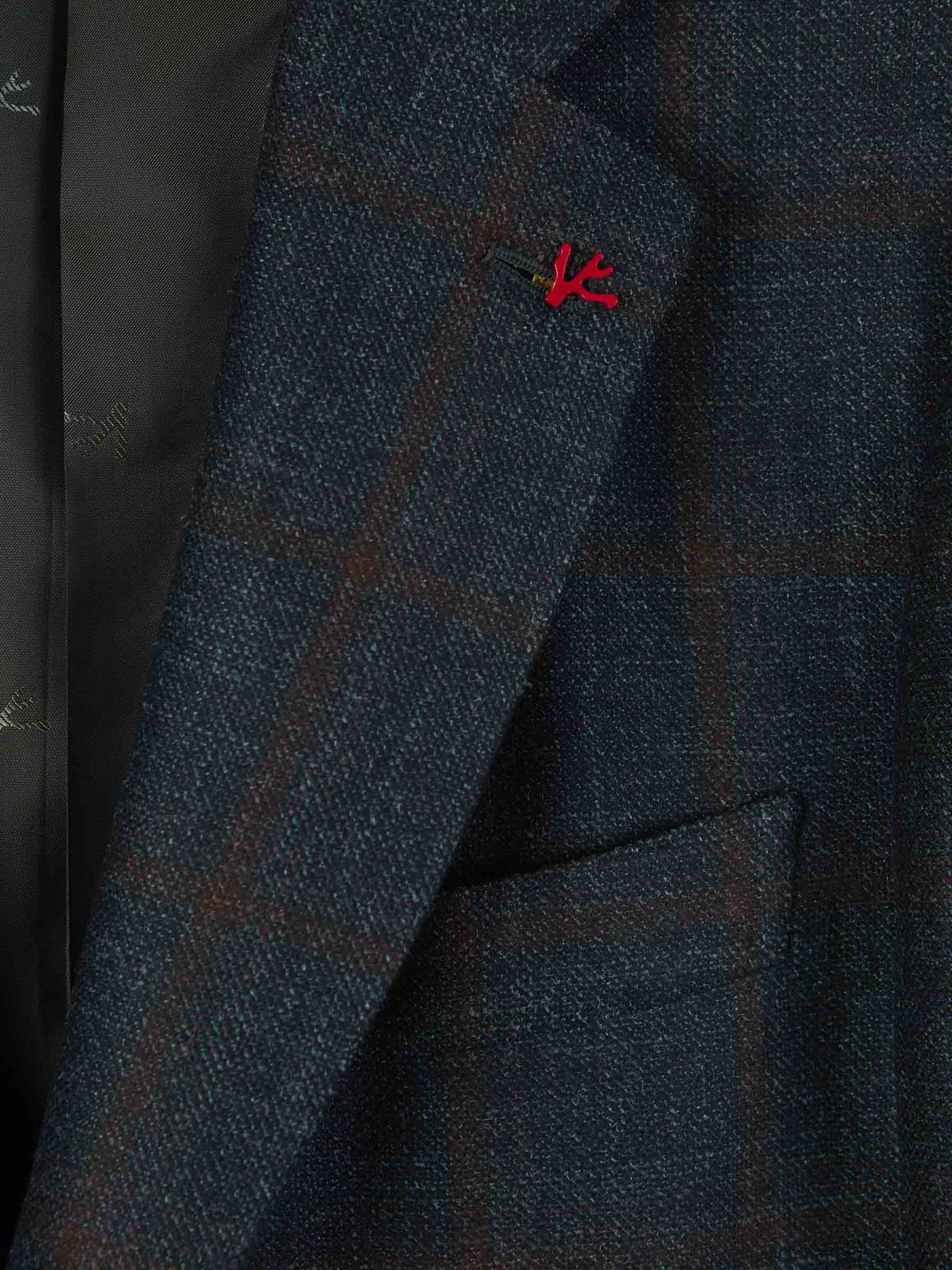 Outlet online Isaia Hombre Americana Lana Motivo Cuadros color Azul Noche sku 302-003383 01 - Foto 4