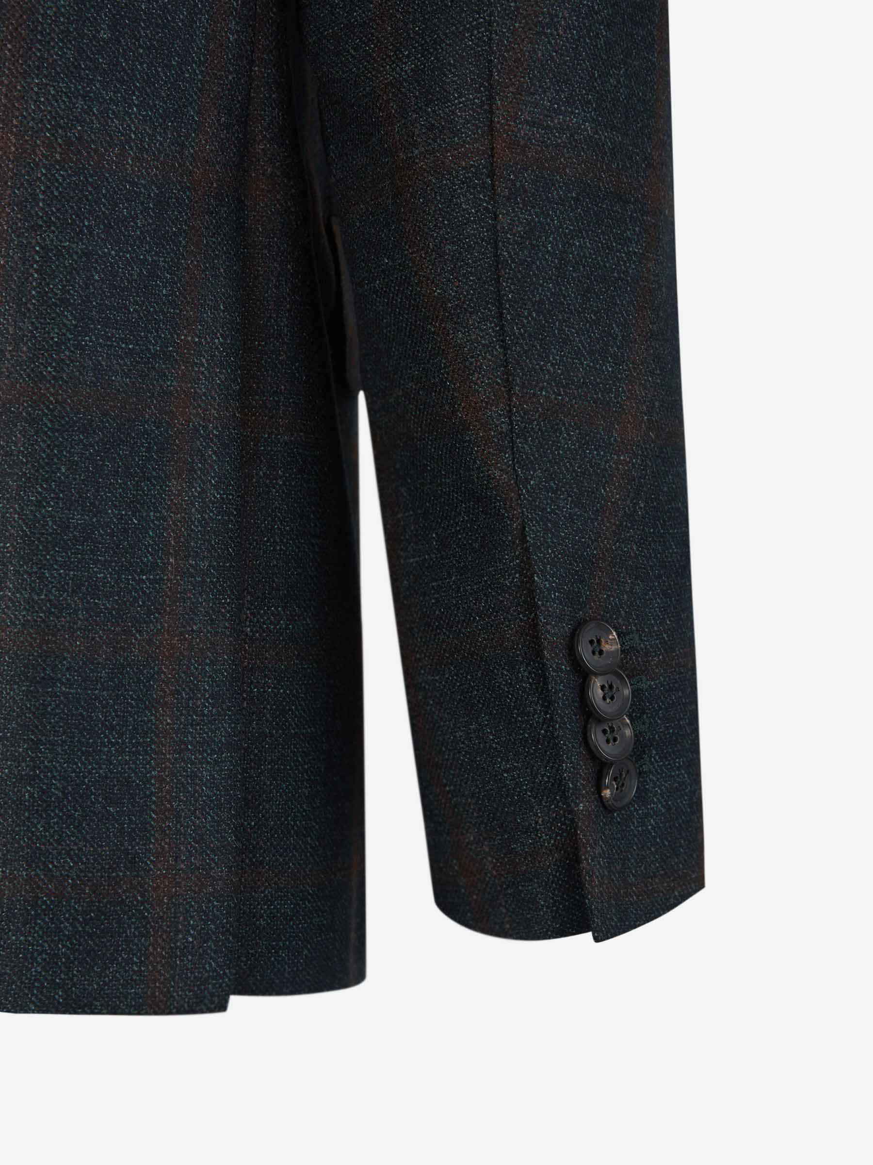 Outlet online Isaia Hombre Americana Lana Motivo Cuadros color Azul Noche sku 302-003383 01 - Foto 5