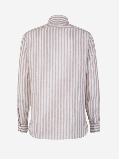Outlet online Borrelli Hombre Camisa Motivo Rayas Lino color Terracota sku 531-006220 02 - Foto 2