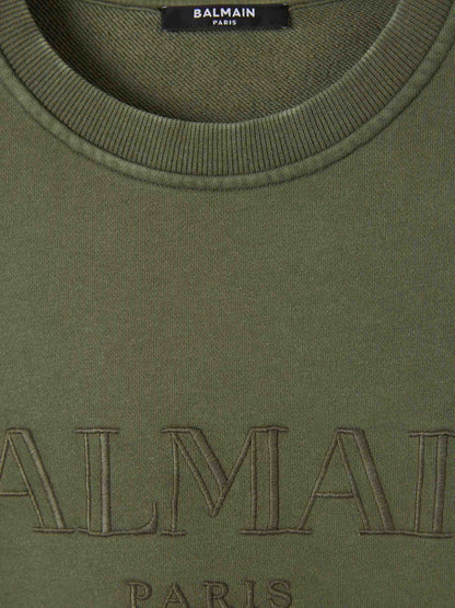 Outlet online Balmain Hombre Sudadera Sin Capucha Logo Algodón color Verde Menta sku 545-001570 01 - Foto 3