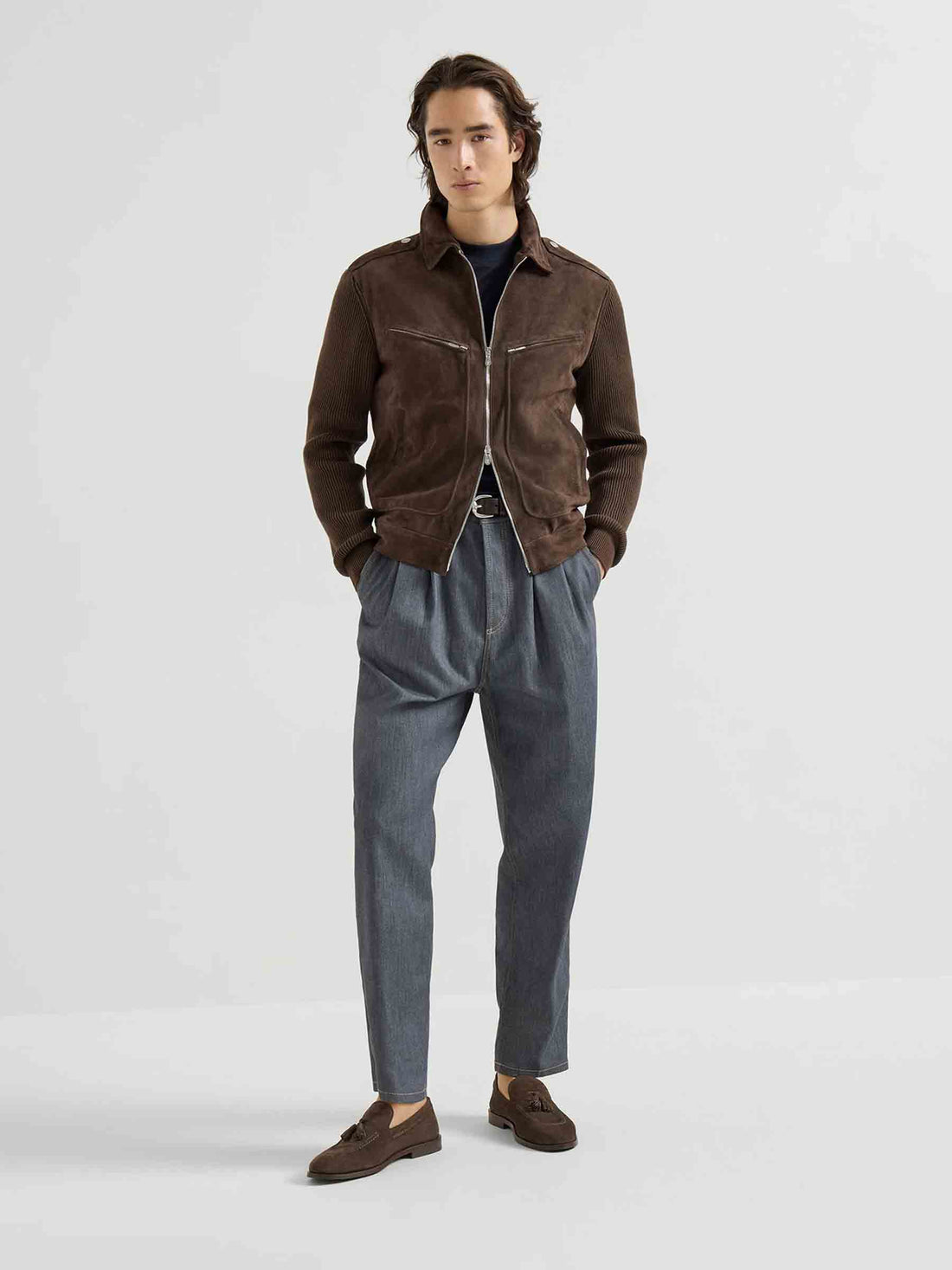 Outlet online Brunello Cucinelli Hombre Chaqueta Piel Ante color Marrón Oscuro sku 511-000643 01 - Foto 2