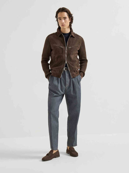 Outlet online Brunello Cucinelli Hombre Chaqueta Piel Ante color Marrón Oscuro sku 511-000643 01 - Foto 2