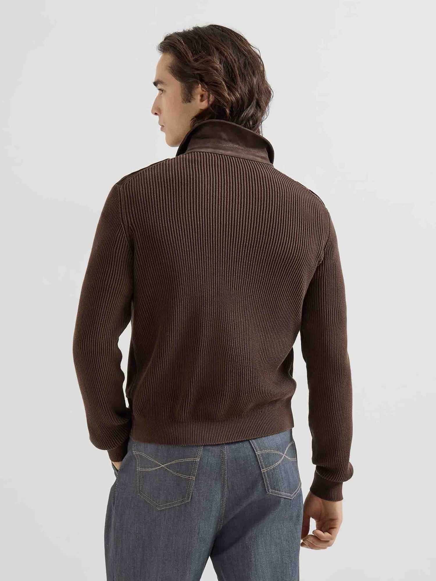 Outlet online Brunello Cucinelli Hombre Chaqueta Piel Ante color Marrón Oscuro sku 511-000643 01 - Foto 3
