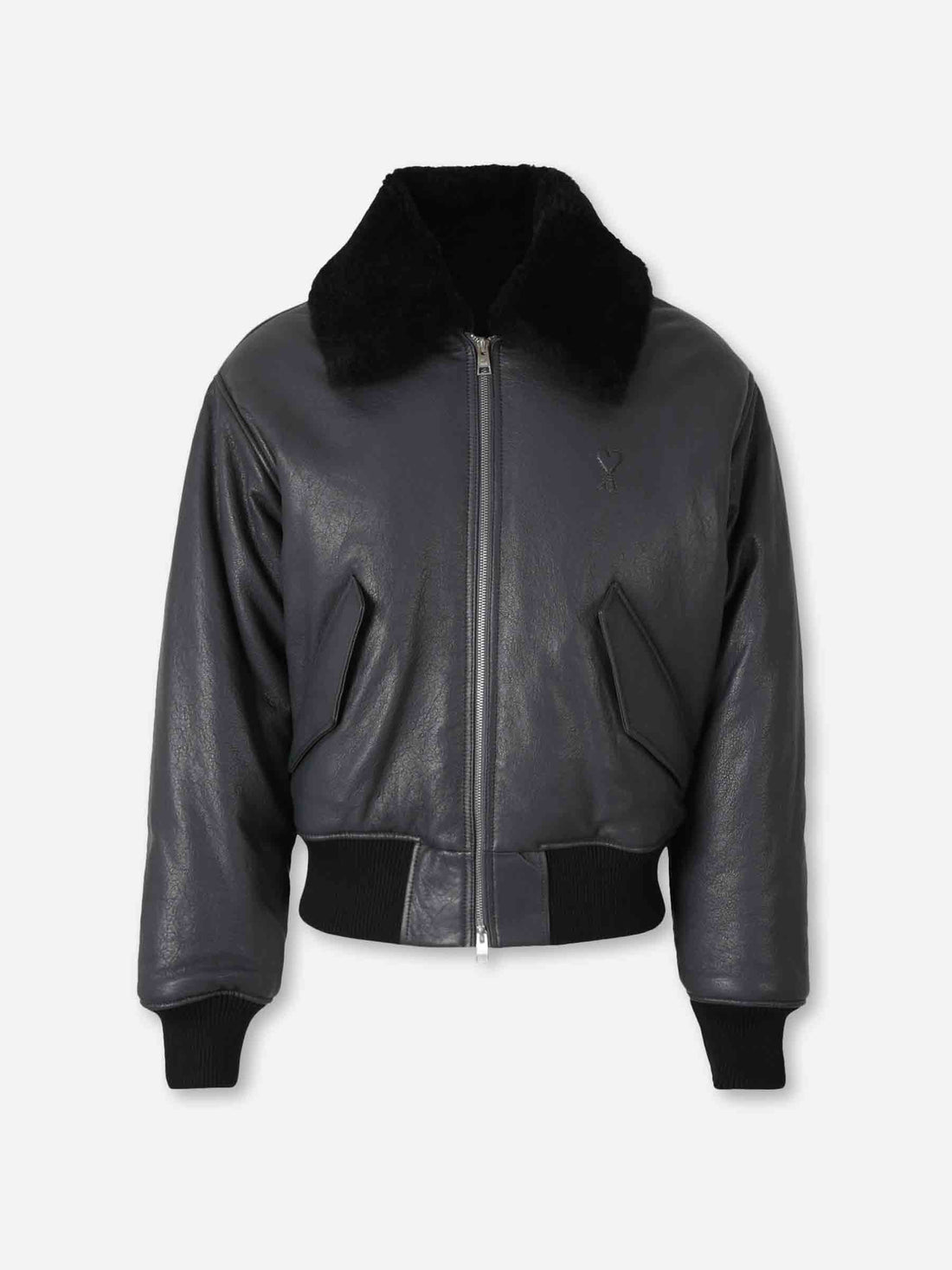Outlet online Ami Paris Hombre Chaqueta Piel Bomber color Negro sku 512-002637 01 - Foto 1