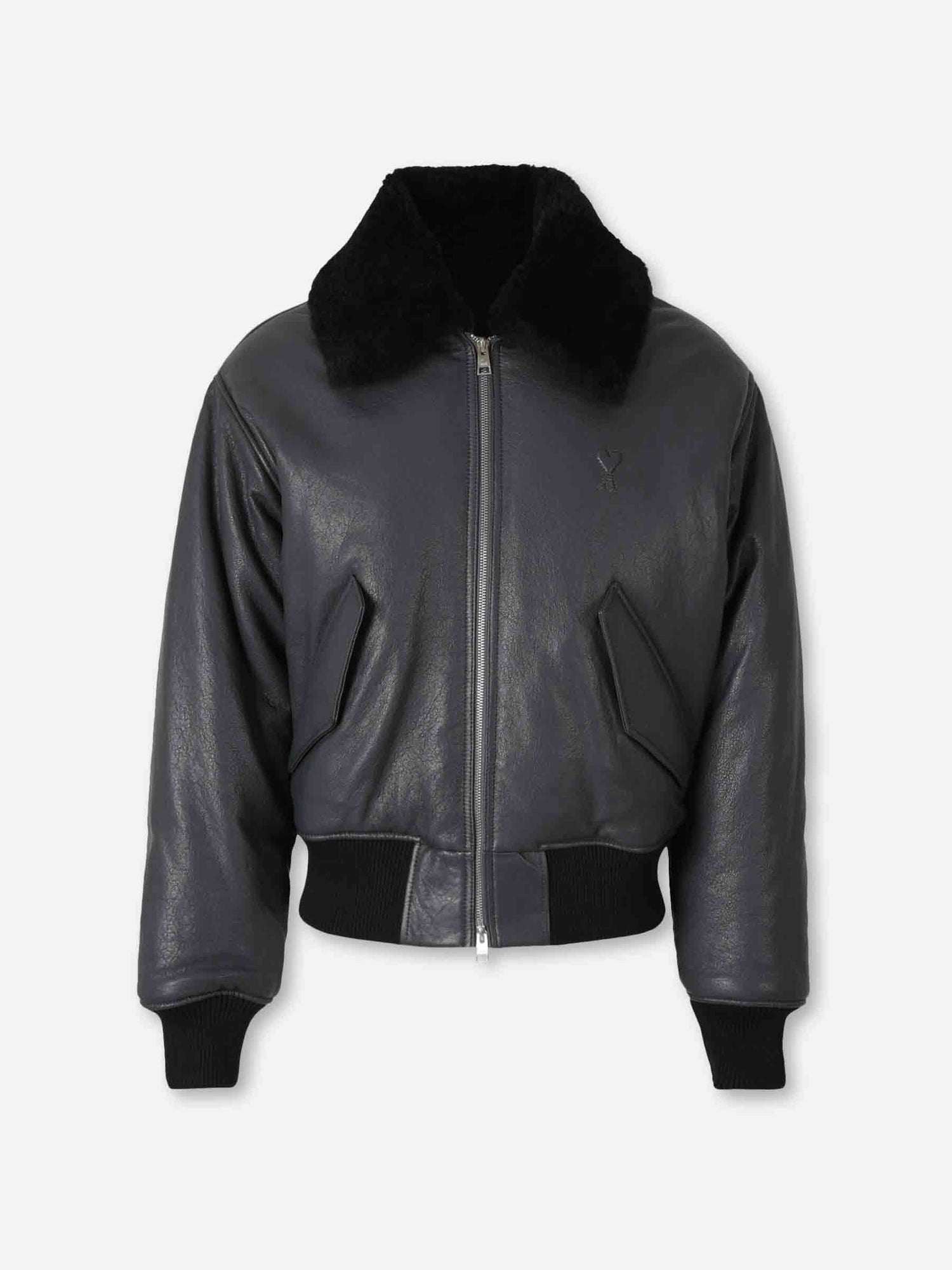 Outlet online Ami Paris Hombre Chaqueta Piel Bomber color Negro sku 512-002637 01 - Foto 1