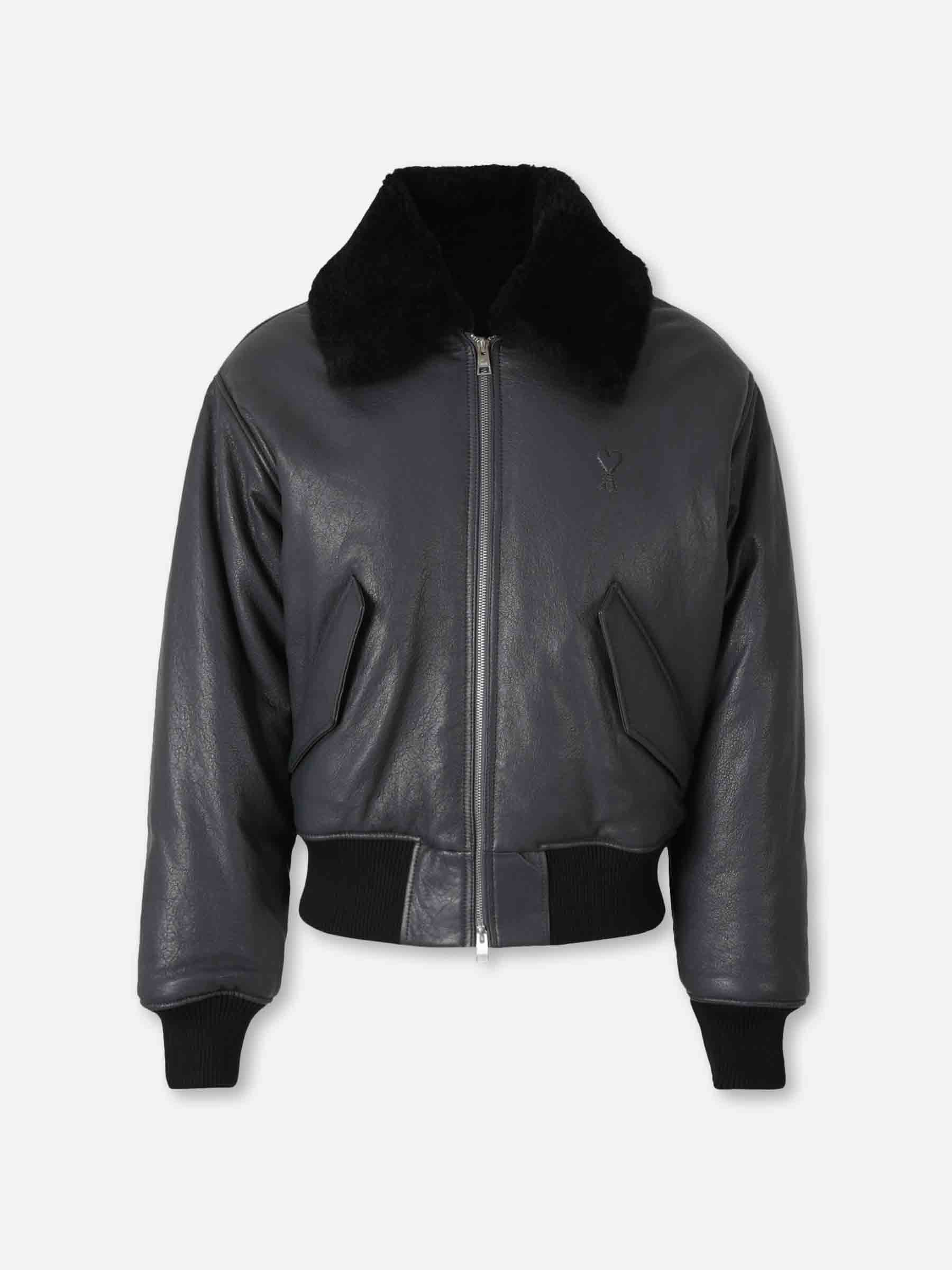 Outlet online Ami Paris Hombre Chaqueta Piel Bomber color Negro sku 512-002637 01 - Foto 1