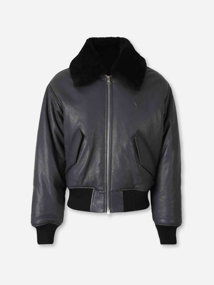 Outlet online Ami Paris Hombre Chaqueta Piel Bomber color Negro sku 512-002637 01 - Foto 1