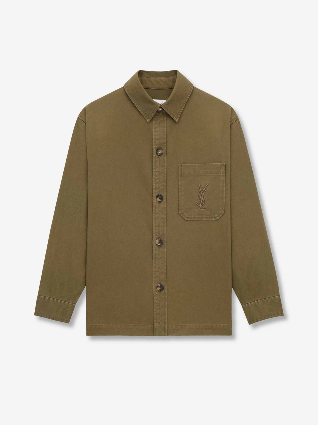 Outlet online Saint Laurent Hombre Sobrecamisa Cassandre de gabardina color Verde Militar sku 513-000097 01 - Foto 1