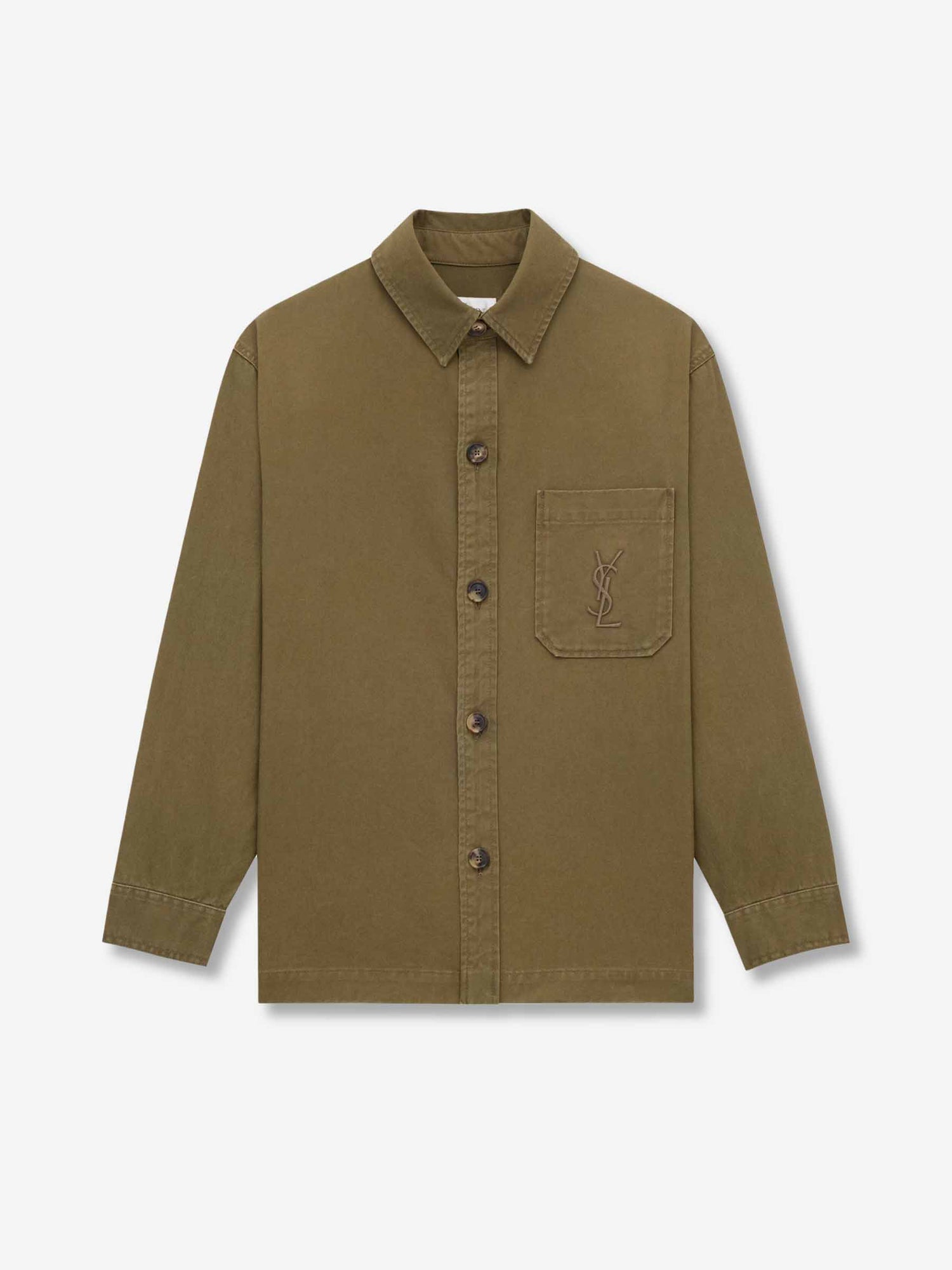Outlet online Saint Laurent Hombre Sobrecamisa Cassandre de gabardina color Verde Militar sku 513-000097 01 - Foto 1
