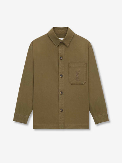 Outlet online Saint Laurent Hombre Sobrecamisa Cassandre de gabardina color Verde Militar sku 513-000097 01 - Foto 1