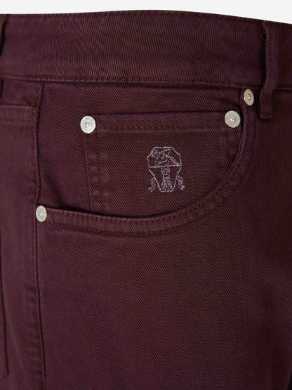 Outlet online Brunello Cucinelli Hombre Jeans Rectos Algodón color Burdeos sku 522-002943 02 - Foto 3