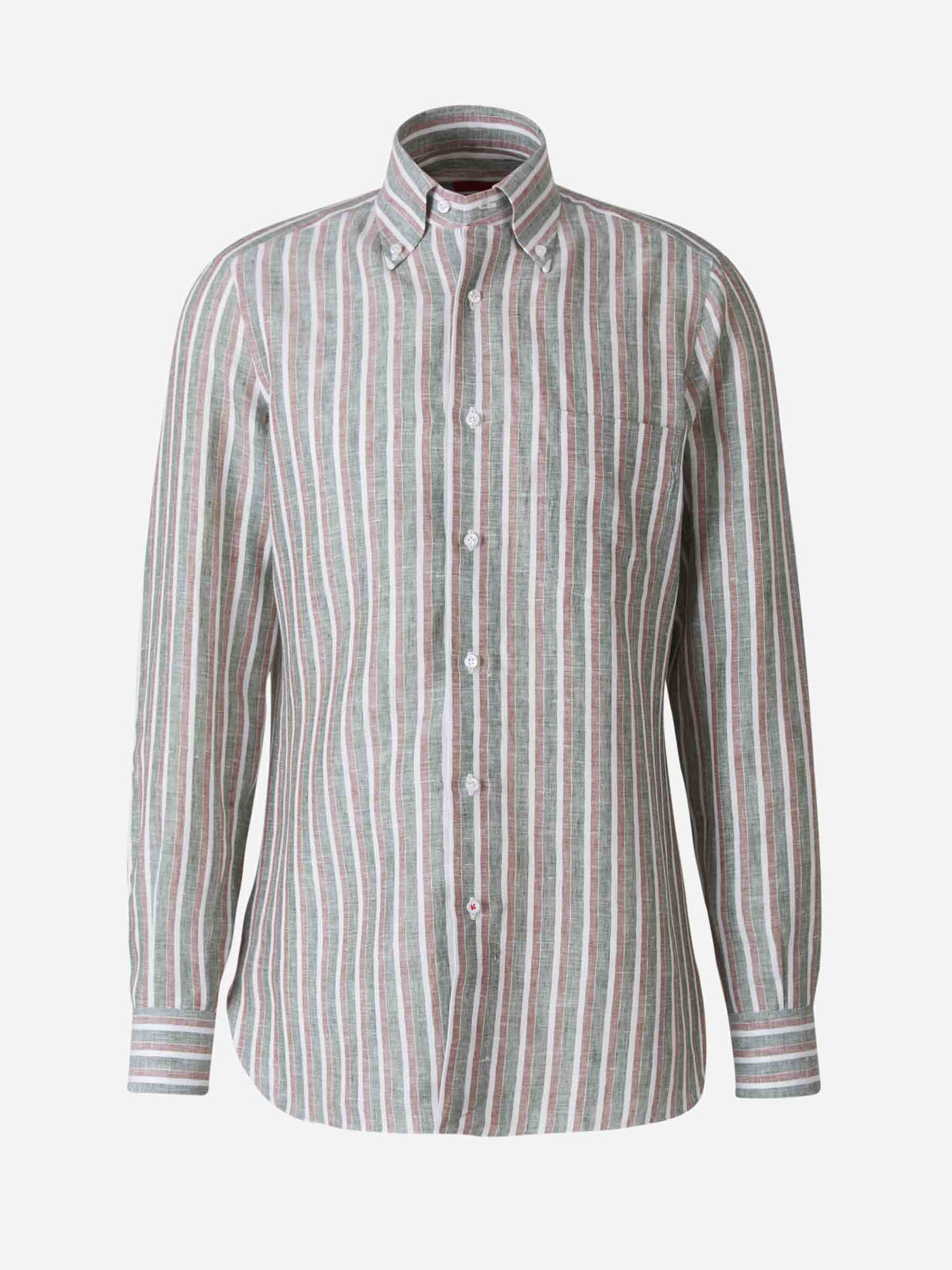 Outlet online Isaia Hombre Camisa Lino Rayas color Verde Militar sku 531-005506 01 - Foto 1