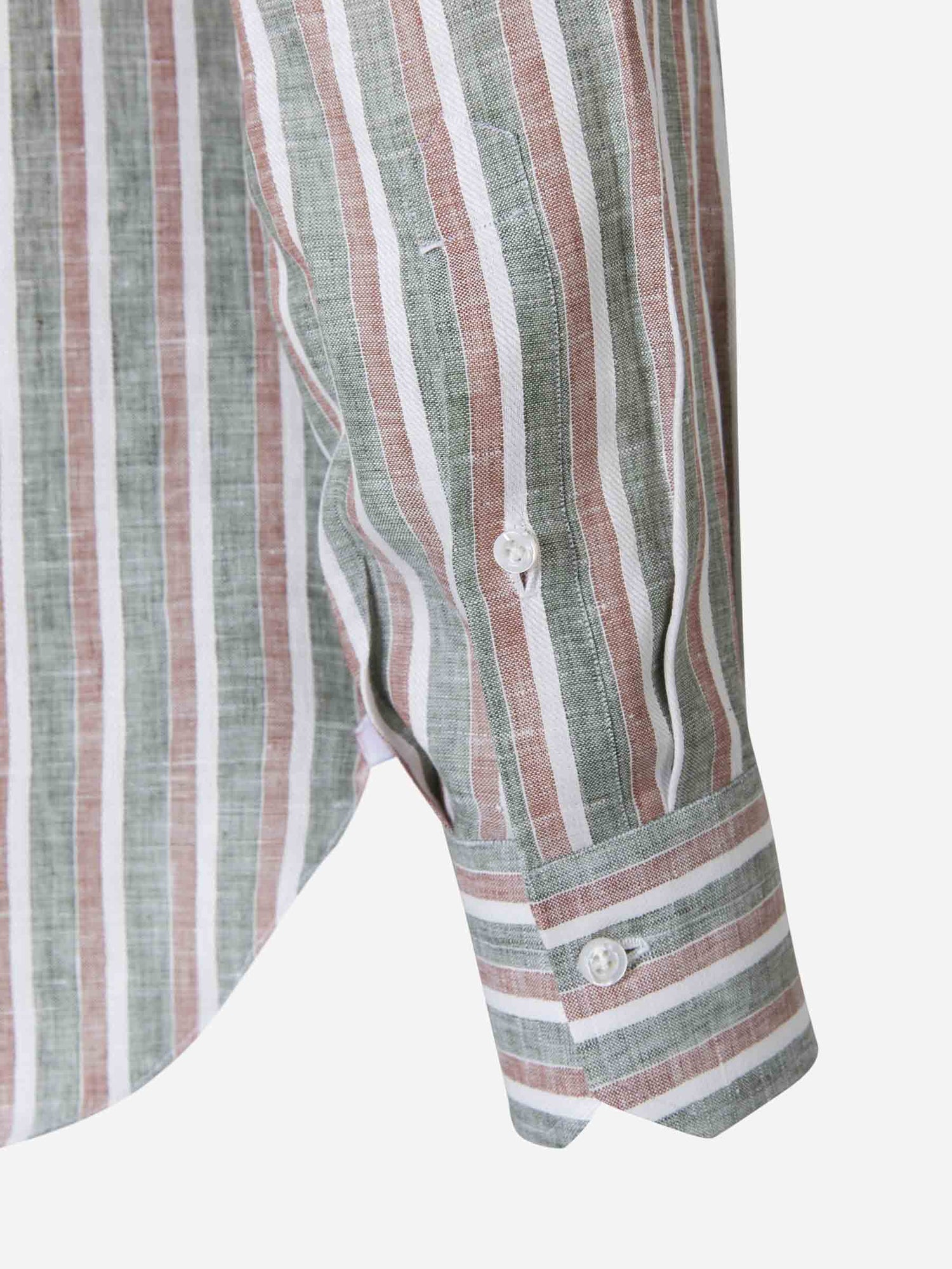 Outlet online Isaia Hombre Camisa Lino Rayas color Verde Militar sku 531-005506 01 - Foto 4