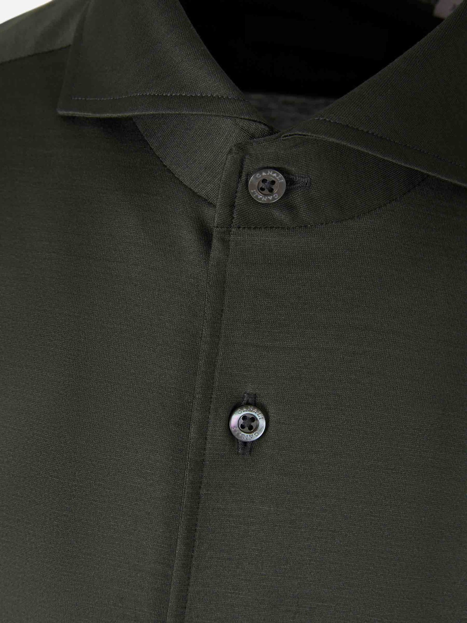 Outlet online Canali Hombre Camisa Punto Algodón color Verde Oscuro sku 531-005596 05 - Foto 3