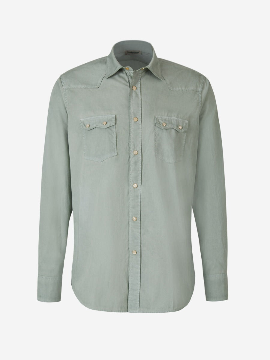 Outlet online Lardini Hombre Camisa Lisa Algodón color Verde Militar sku 531-005853 02 - Foto 8