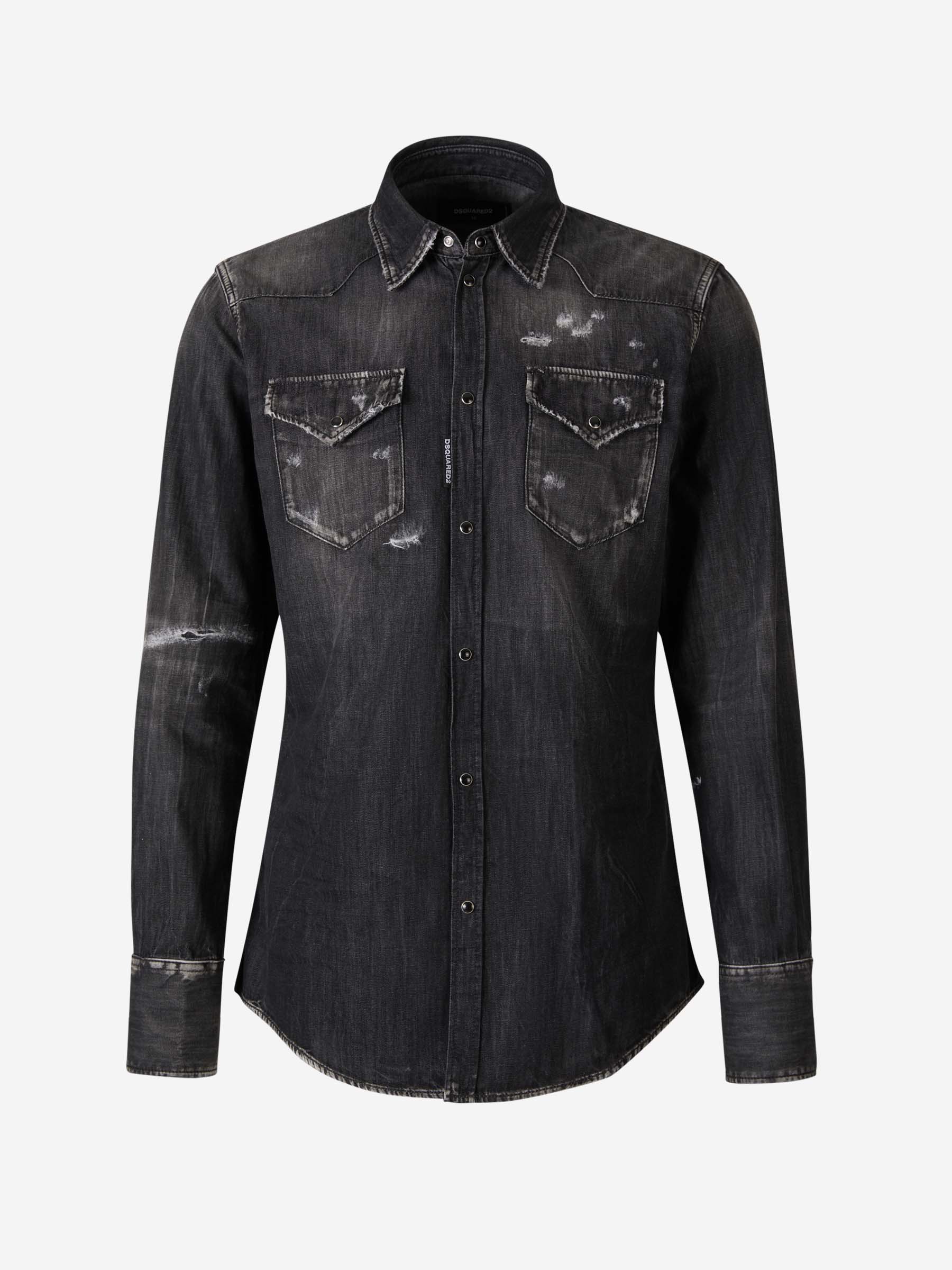 Outlet online Dsquared2 Hombre Camisa Efecto Desgastado color Negro sku 531-006049 01 - Foto 1